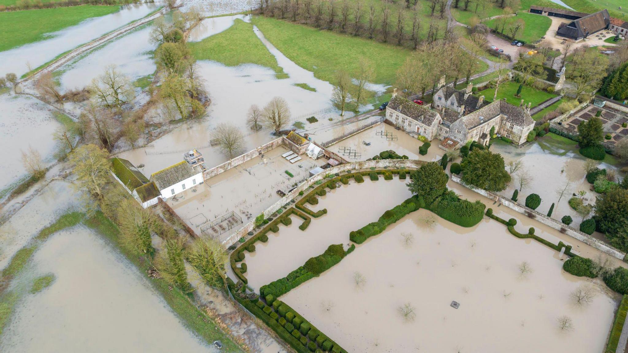 Avebury Manor in floodwater 