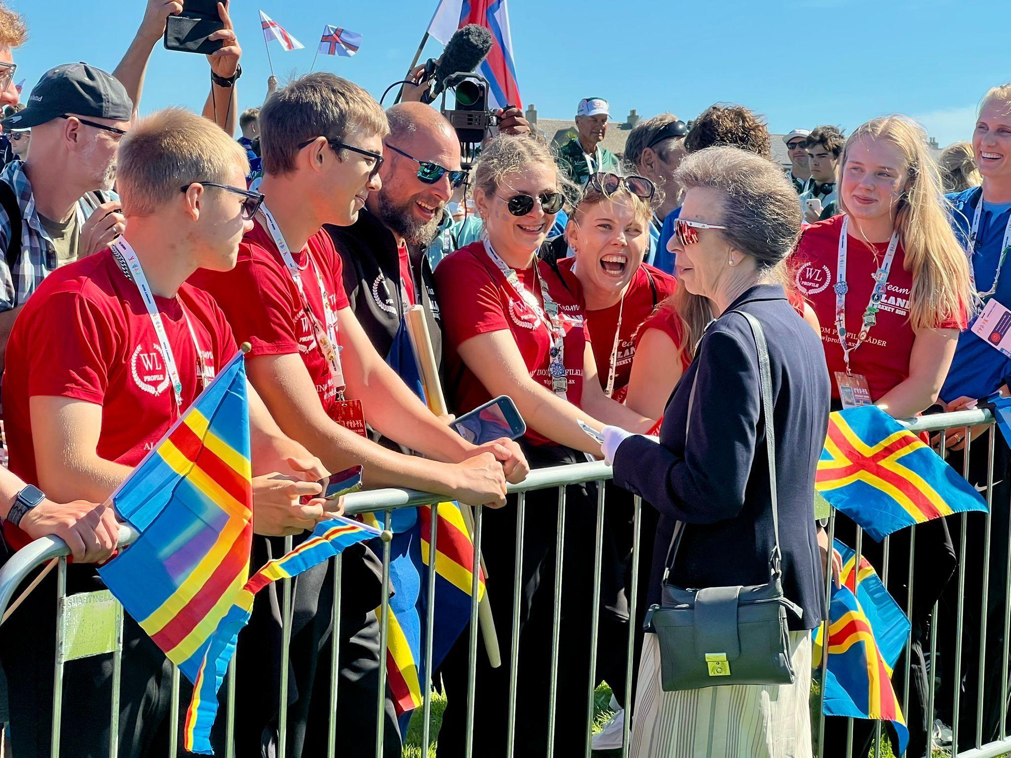 The princess Royal, Princess Anne, greeting the Oland team