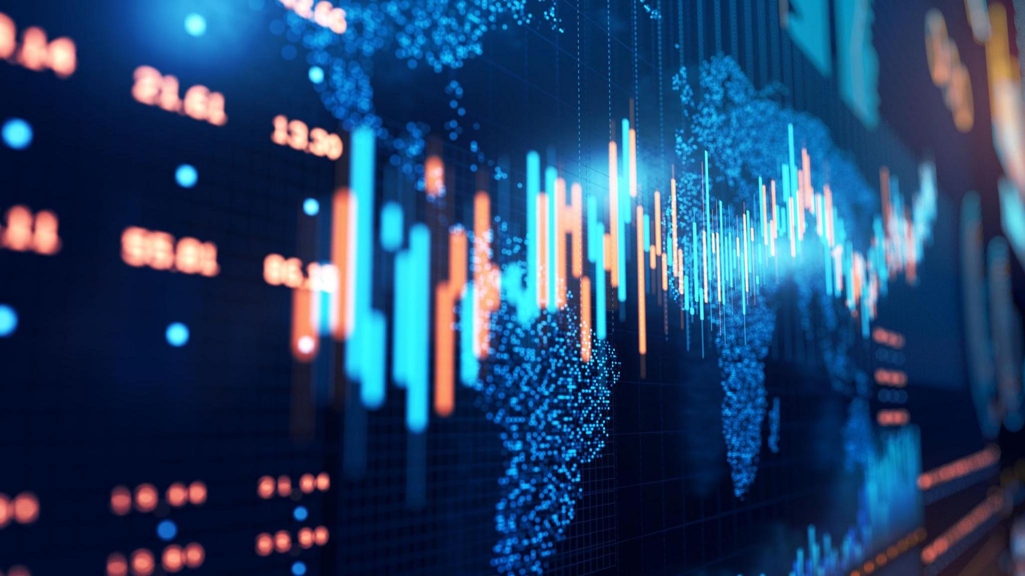 Economic data is displayed as an electronic graph on a computer screen.