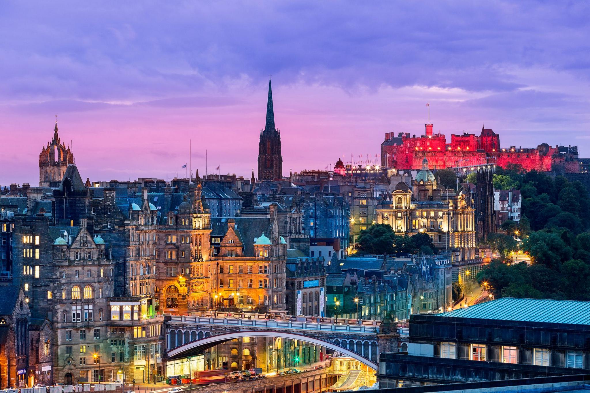Edinburgh skyline at dusk.