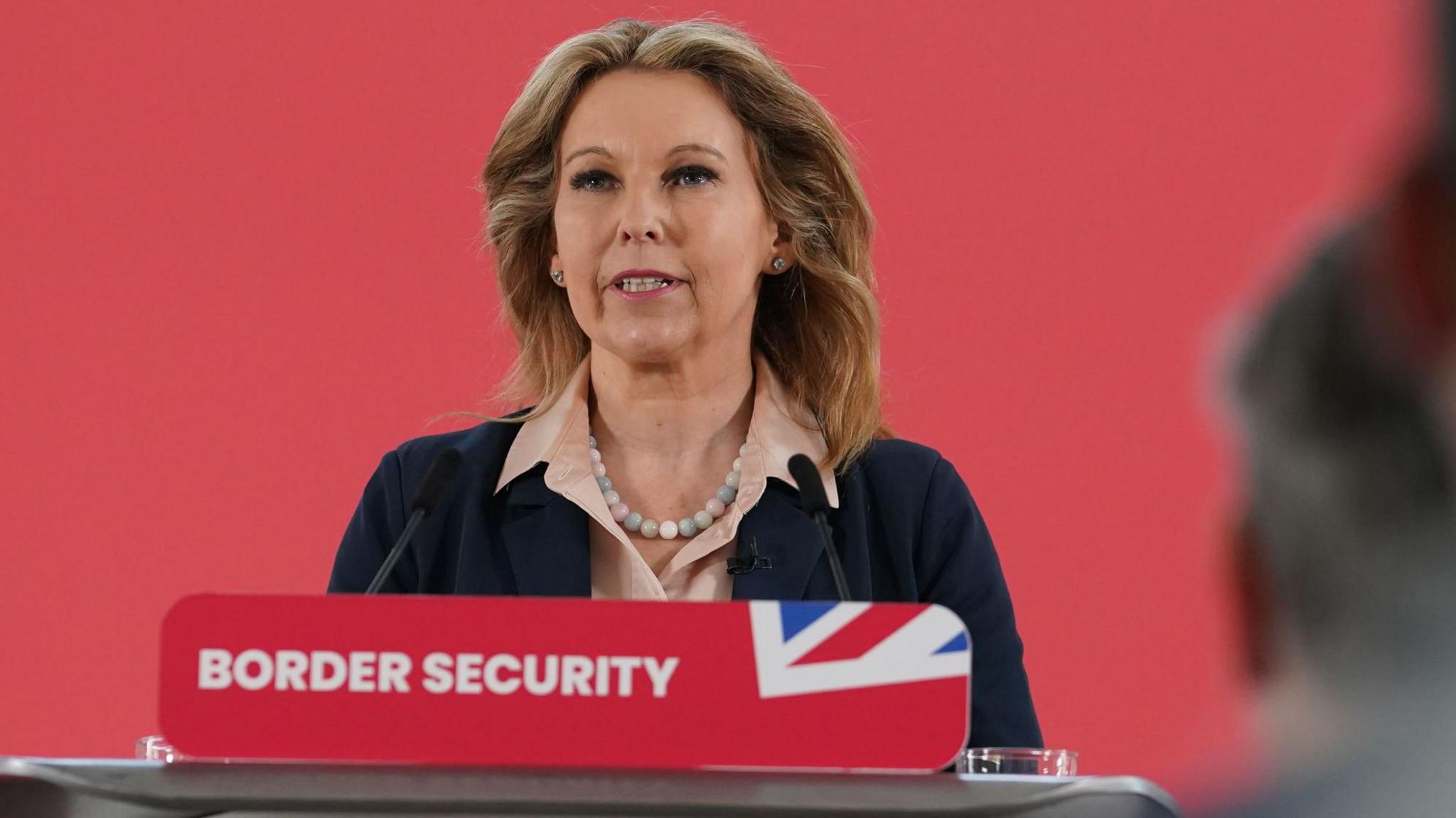 Natalie Elphicke speaks prior to a speech by Labour Party leader Sir Keir Starmer during a visit to Dover