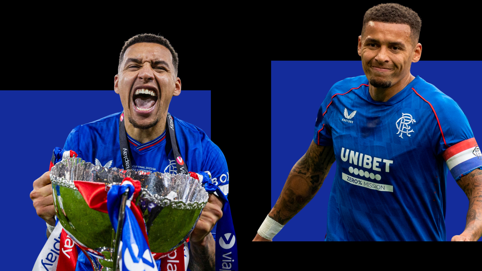 Two pictures of Rangers captain James Tavernier