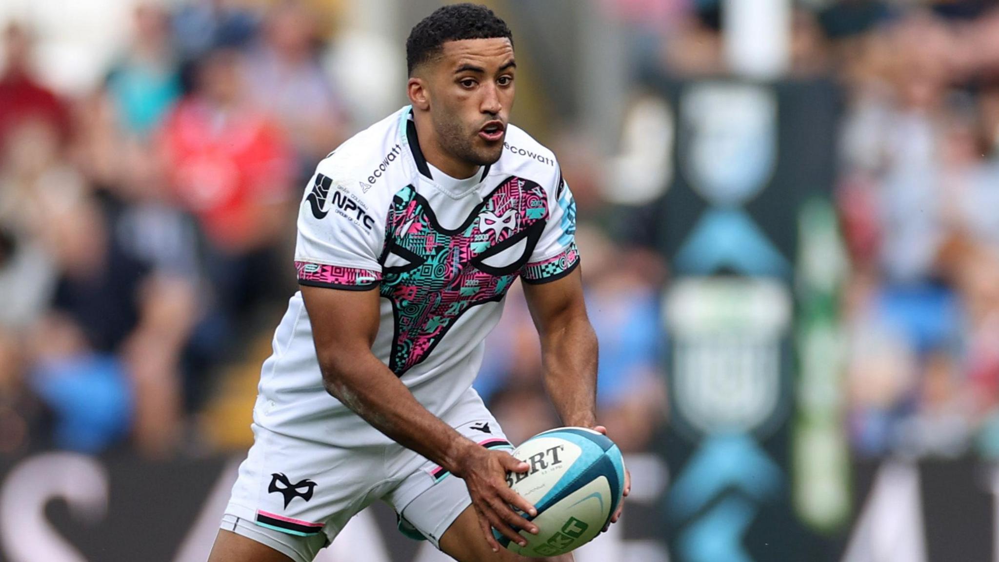 Keelan Giles in possession for Ospreys against Cardiff