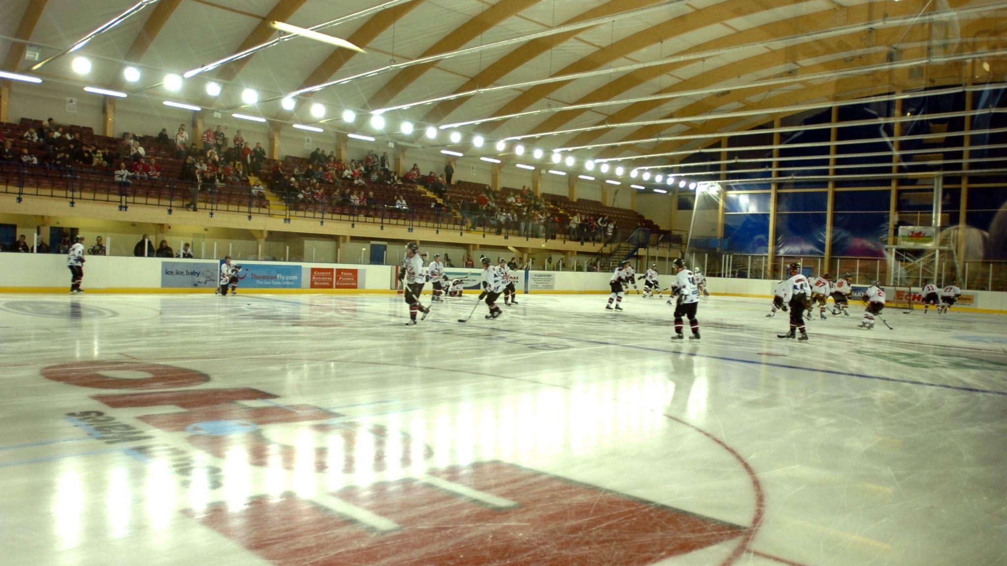 Ice hockey match in Cardiff Devils' Big Blue Tent