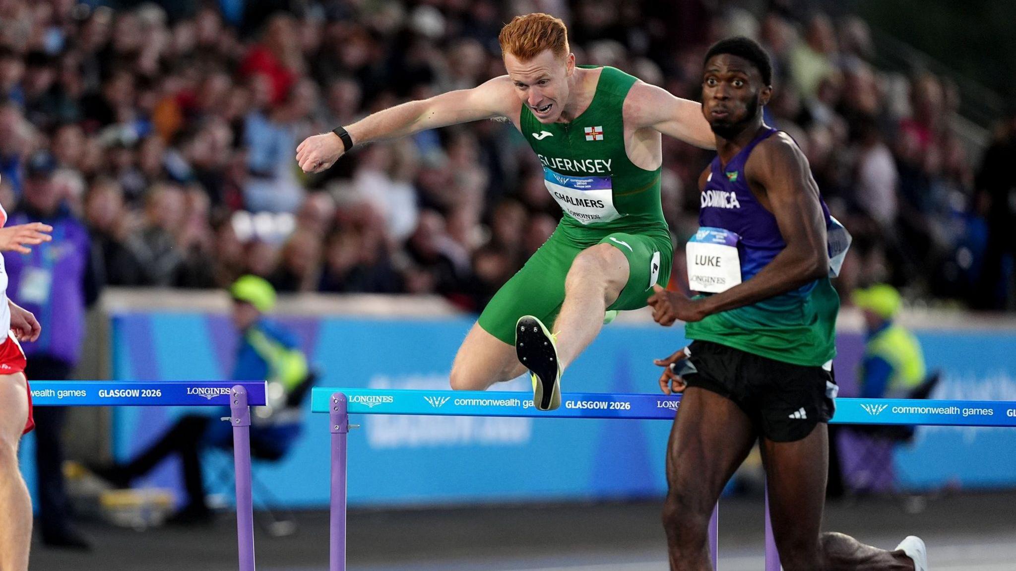 Alastair Chalmers hurdles on the home straight