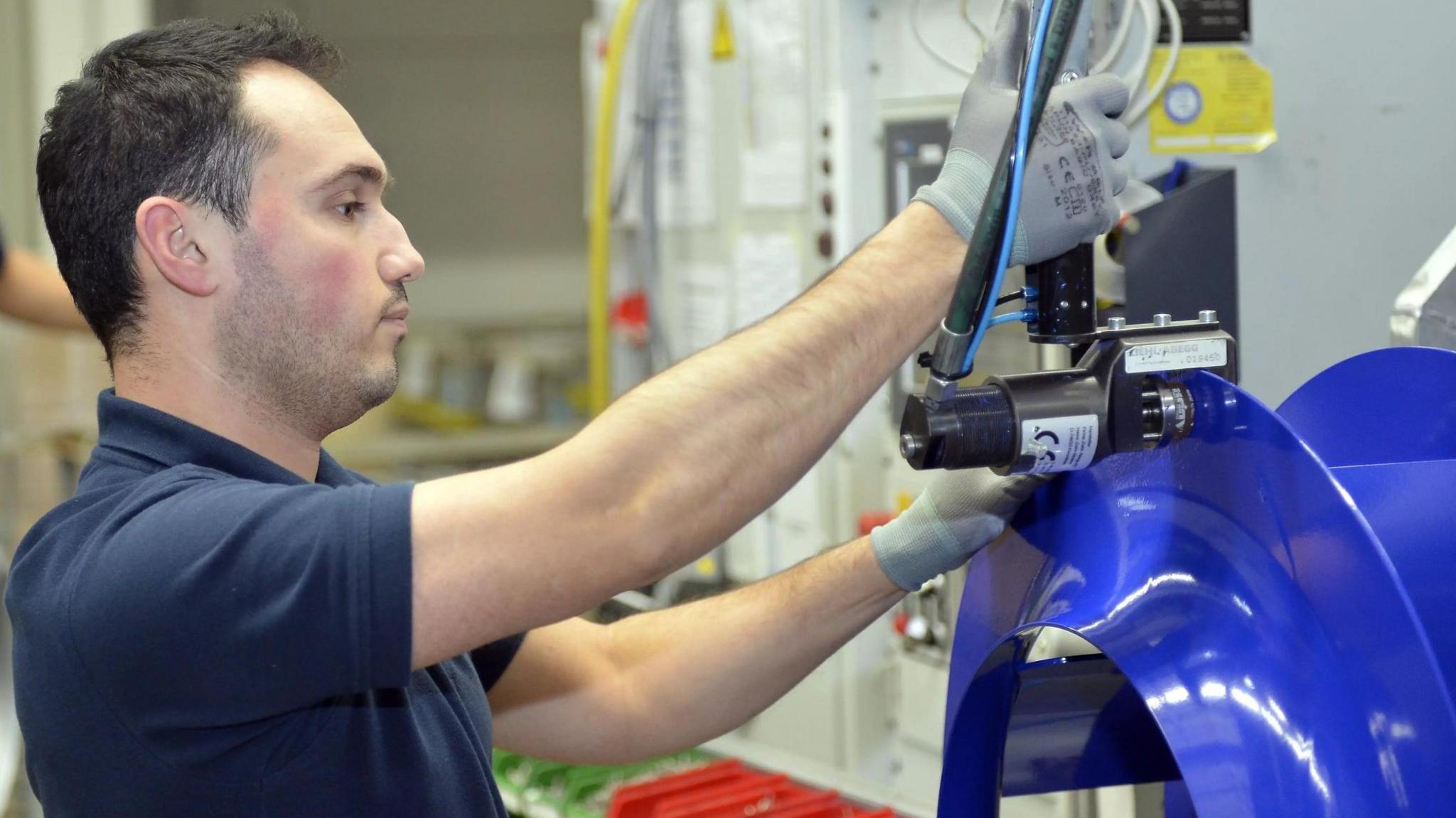 A worker at German manufacturer Ziehl-Abegg