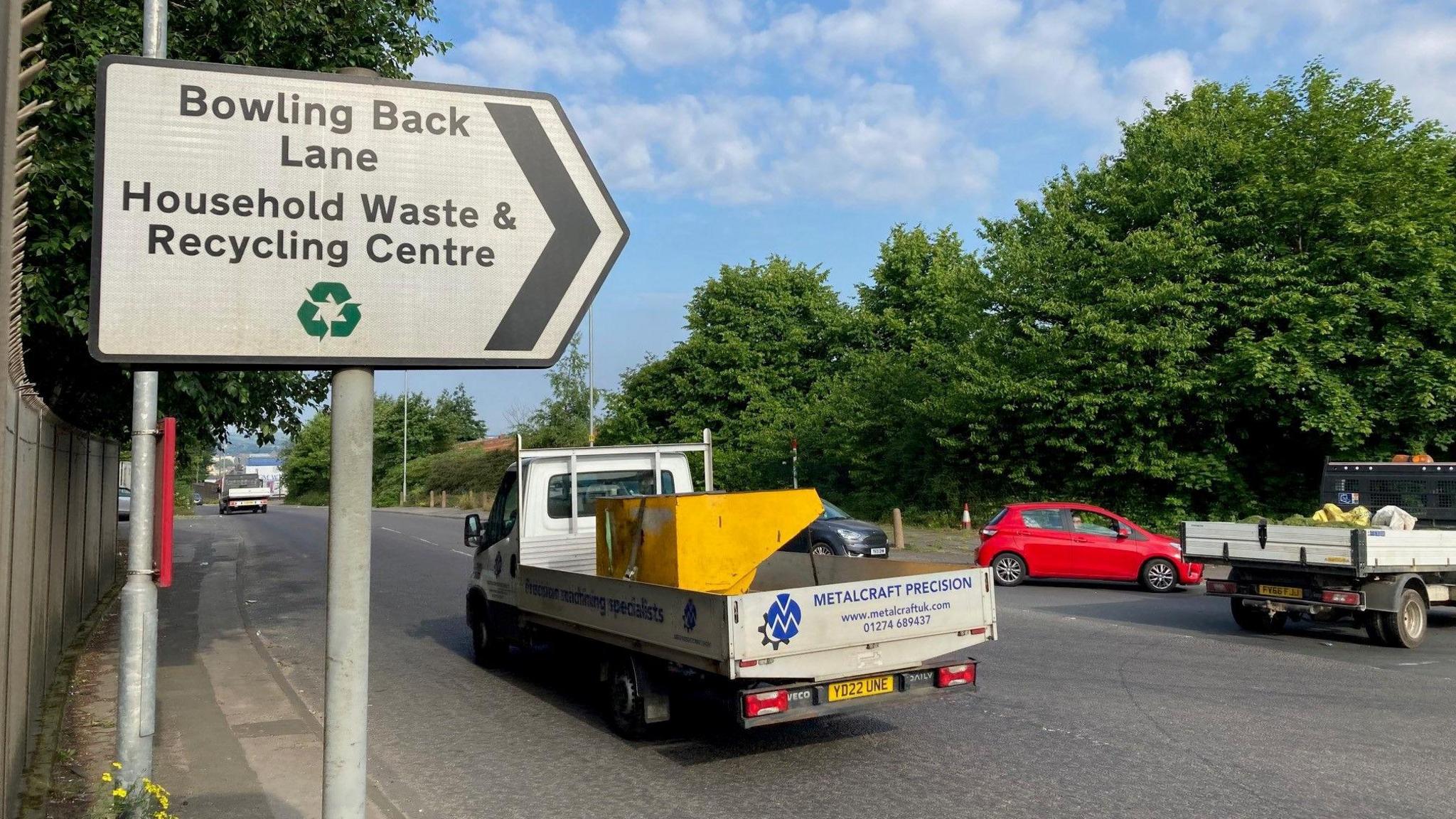 Trucks outside Bowling Back Lane Household Waste Recycling Centre