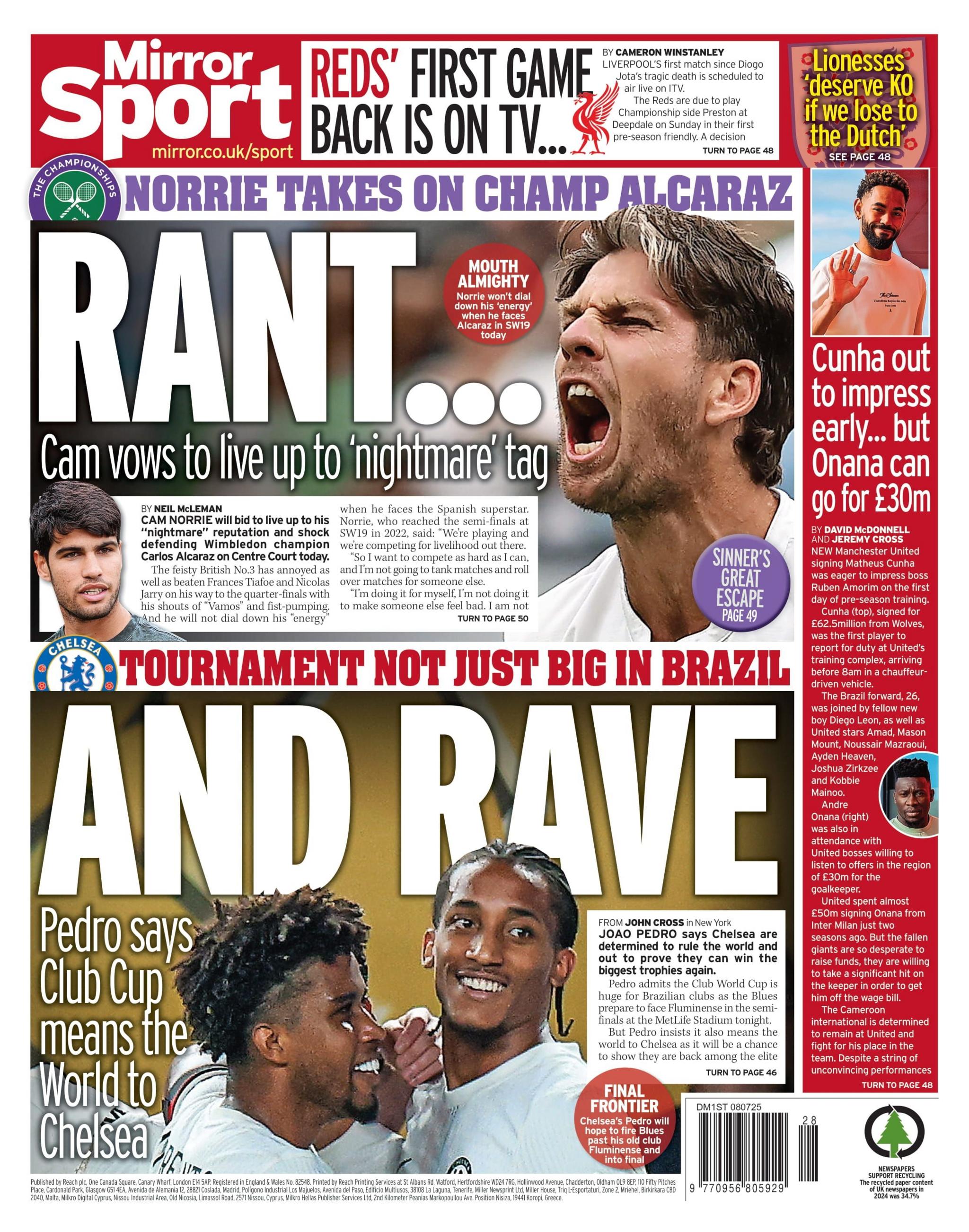 Mirror Sport back page