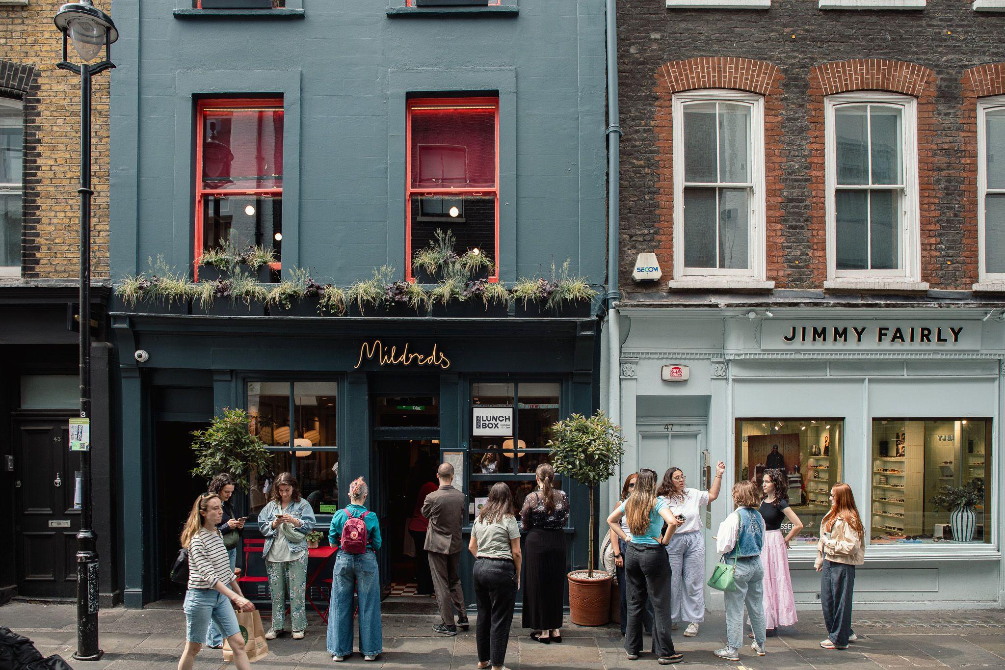 People outside Mildreds restaurant