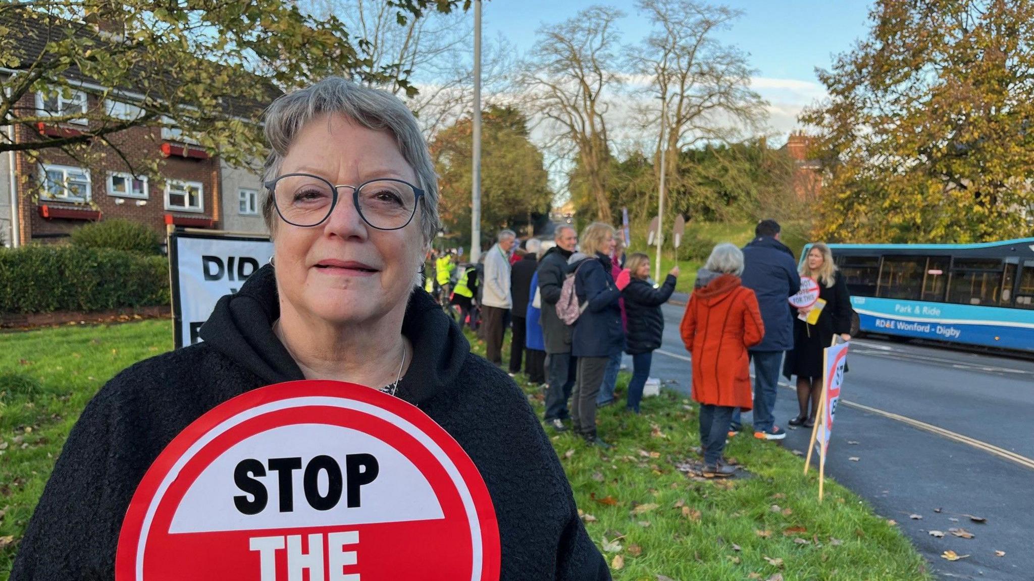 Gini Wells campaigning against the traffic reduction scheme