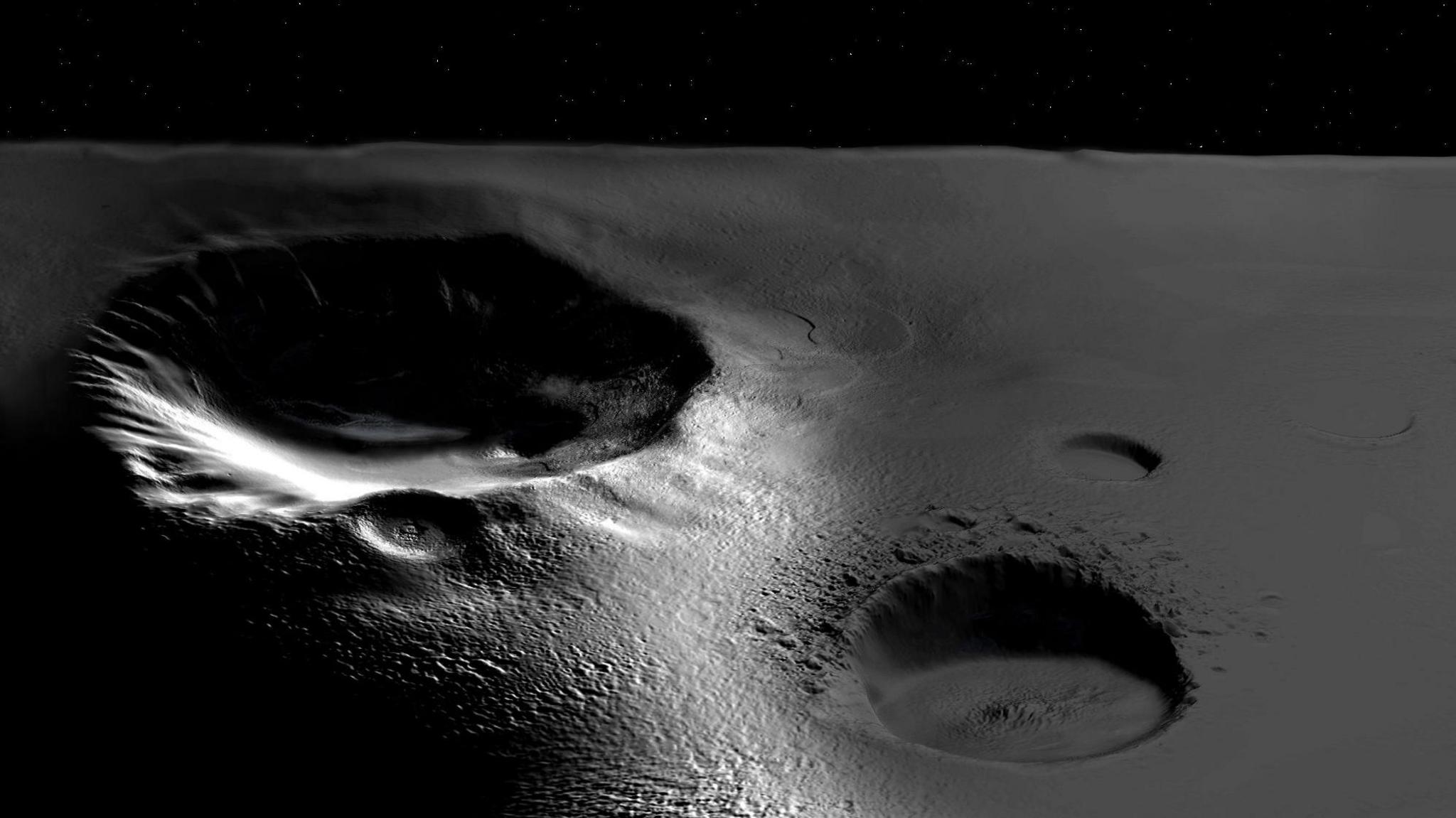 Artist's impression of water ice in the Moon's permanently shadowed regions.

