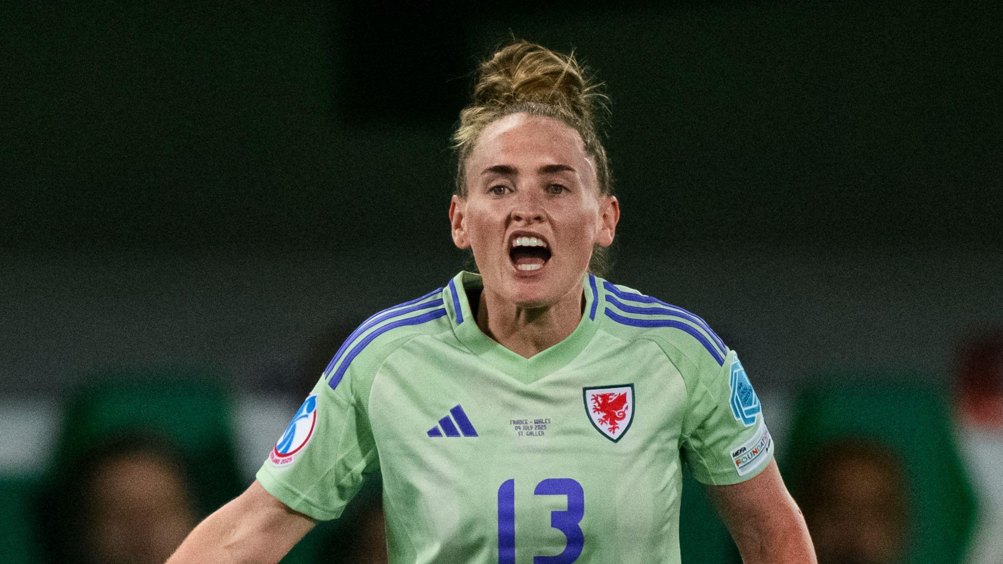 Rachel Rowe shouts during a Wales game
