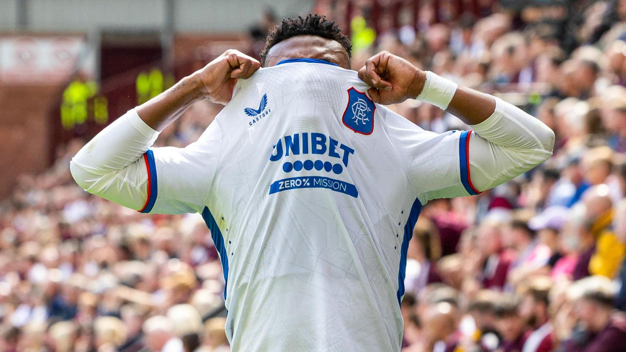 Oscar Cortes wearing Rangers new Castore away shirt