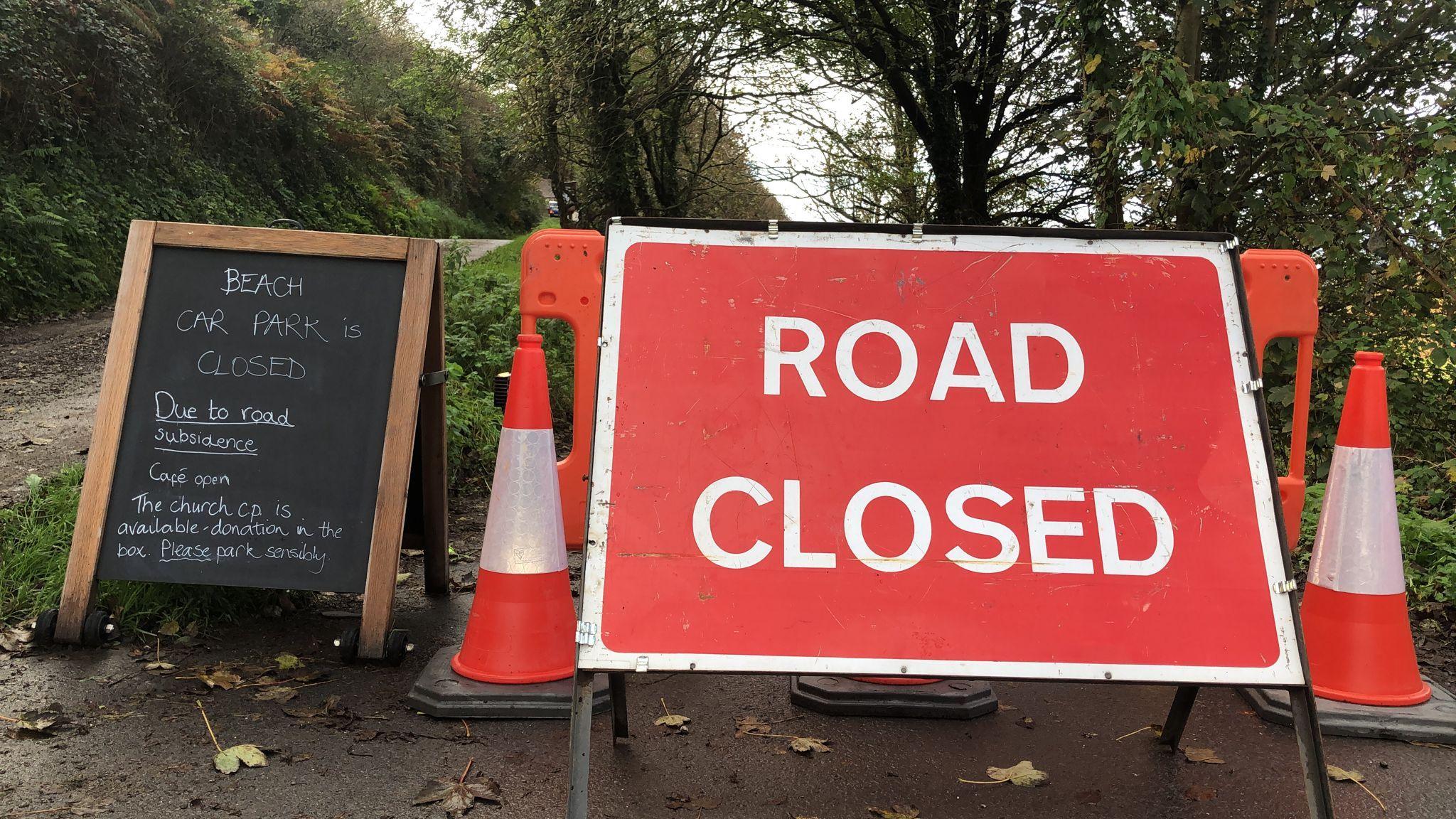 Road closure signs