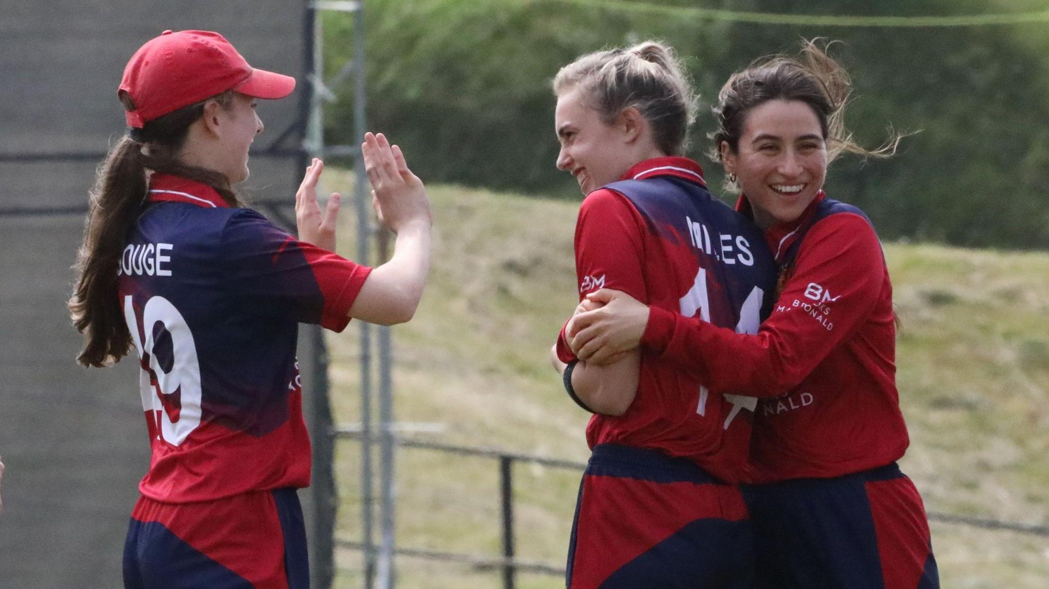 Jersey bowlers celebrate an Italian wicket