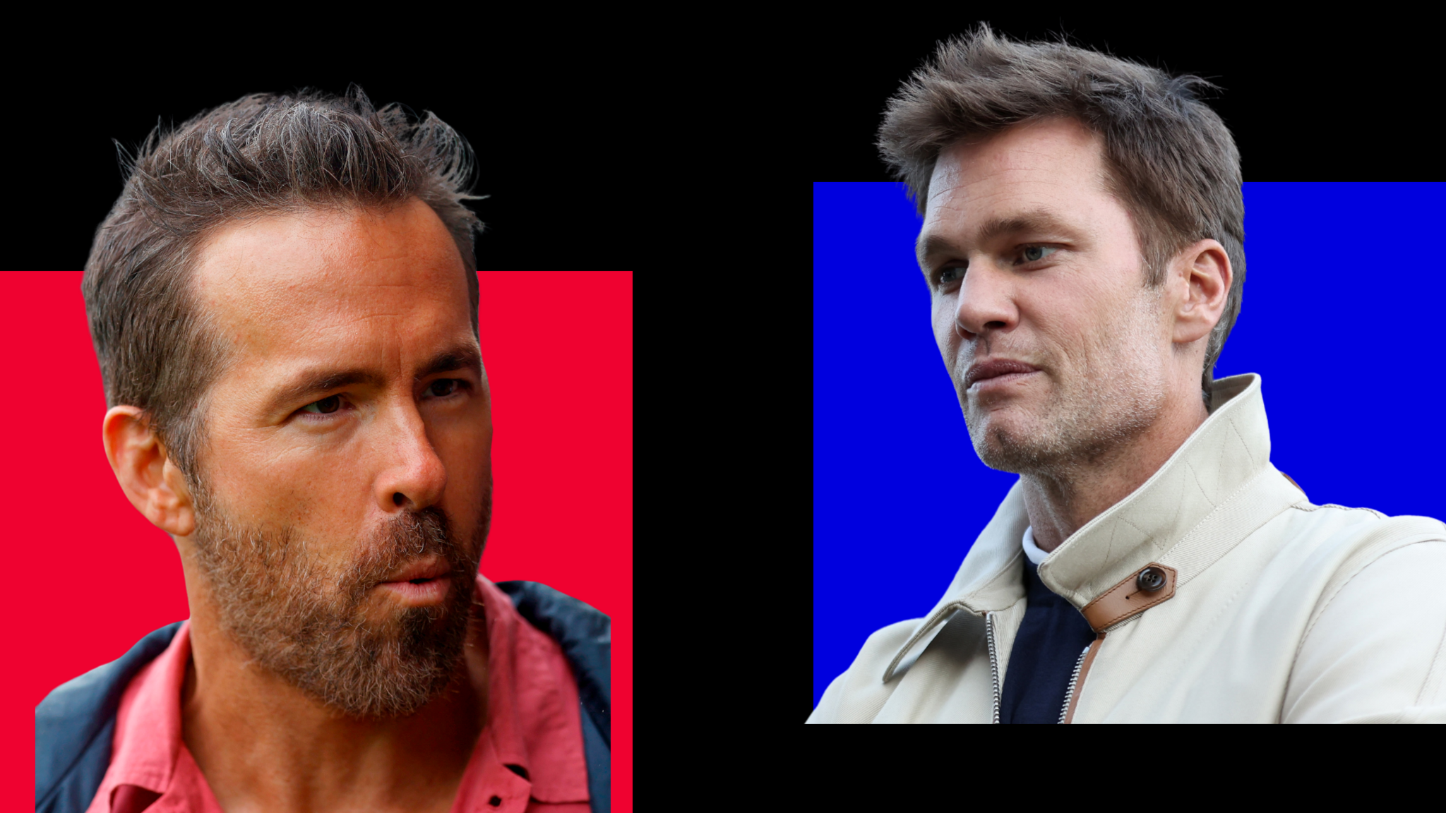 Side-by-side of Ryan Reynolds and Tom Brady