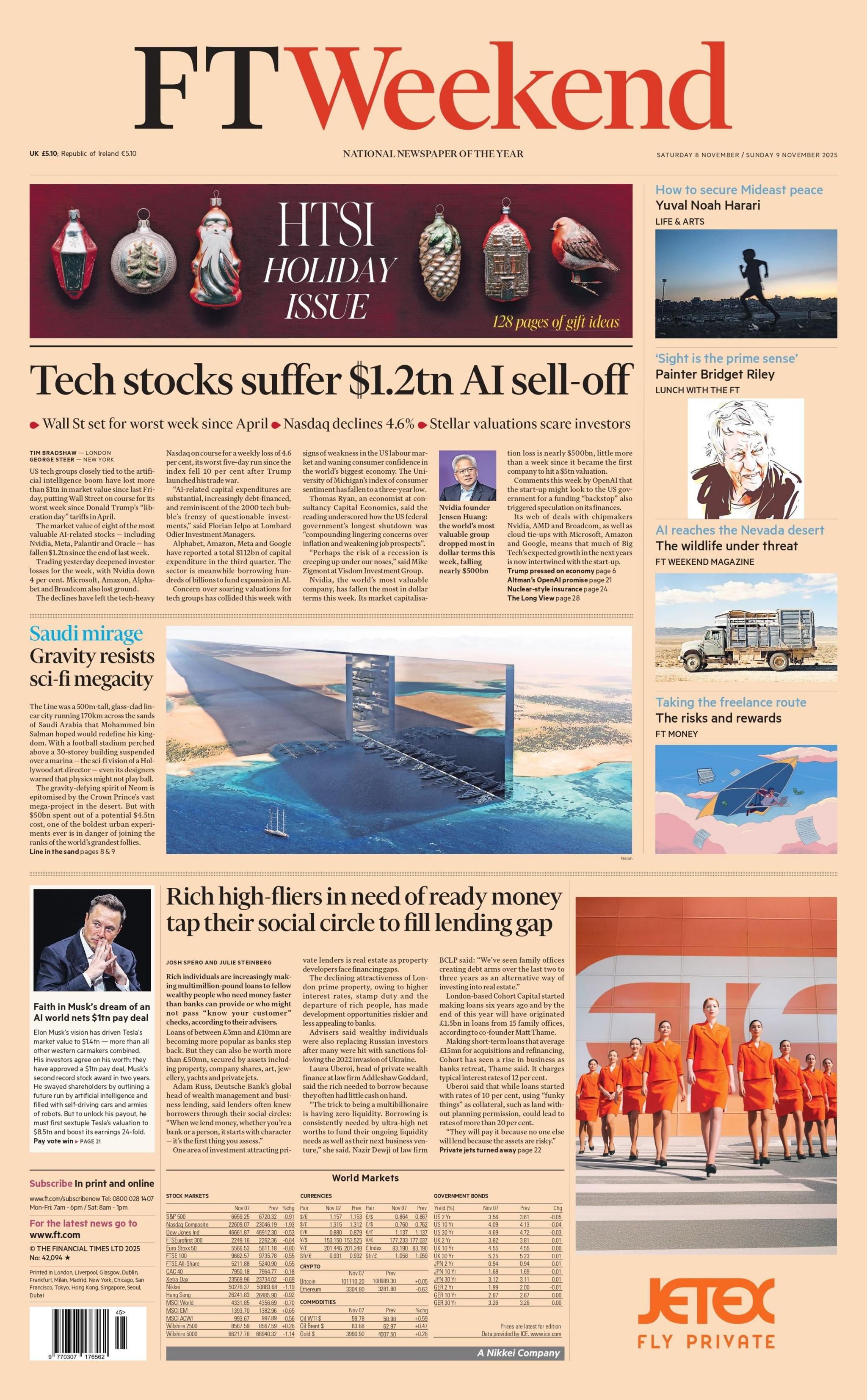 "Tech stocks suffer $1.2tn Al sell-off," reads the headline on the front page of the Financial Times