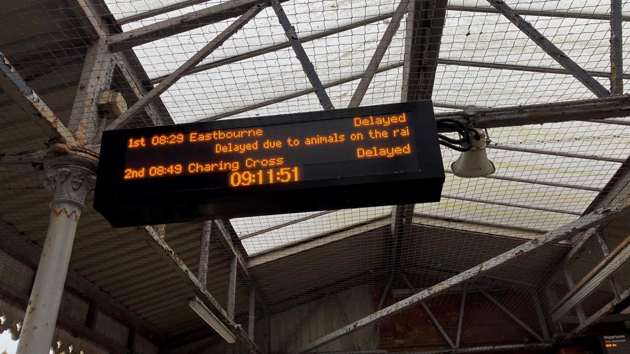 Train timetable giving passengers updates on their journey.