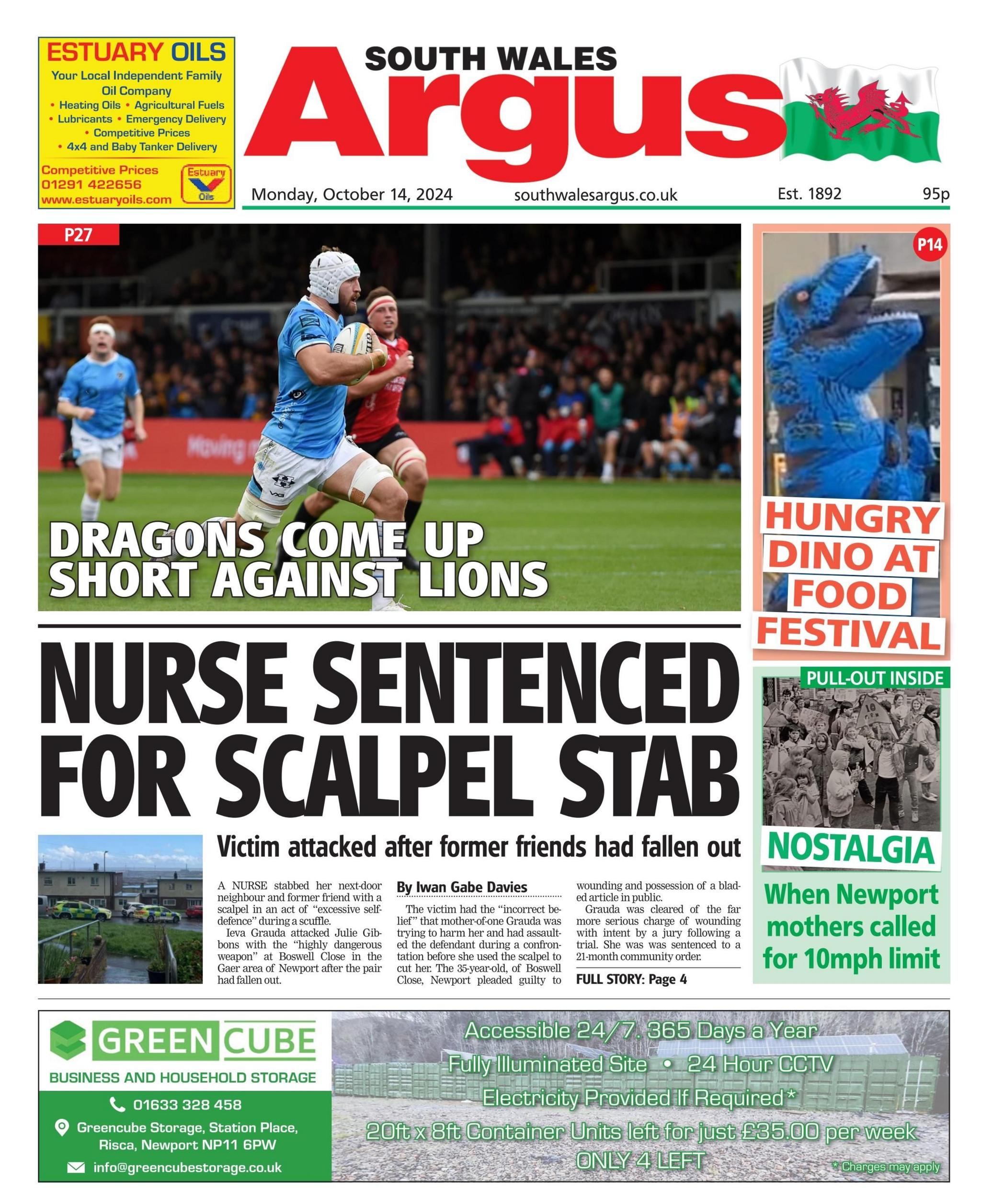 South Wales Argus front page