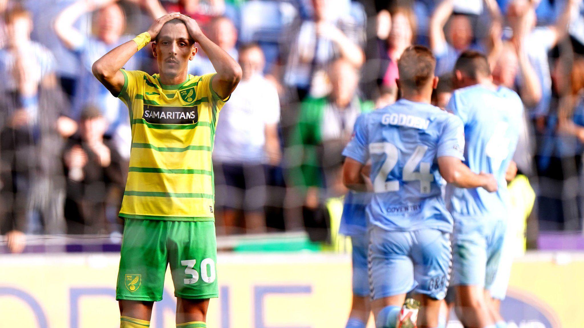 Coventry City players celebrating an own goal by Norwich City