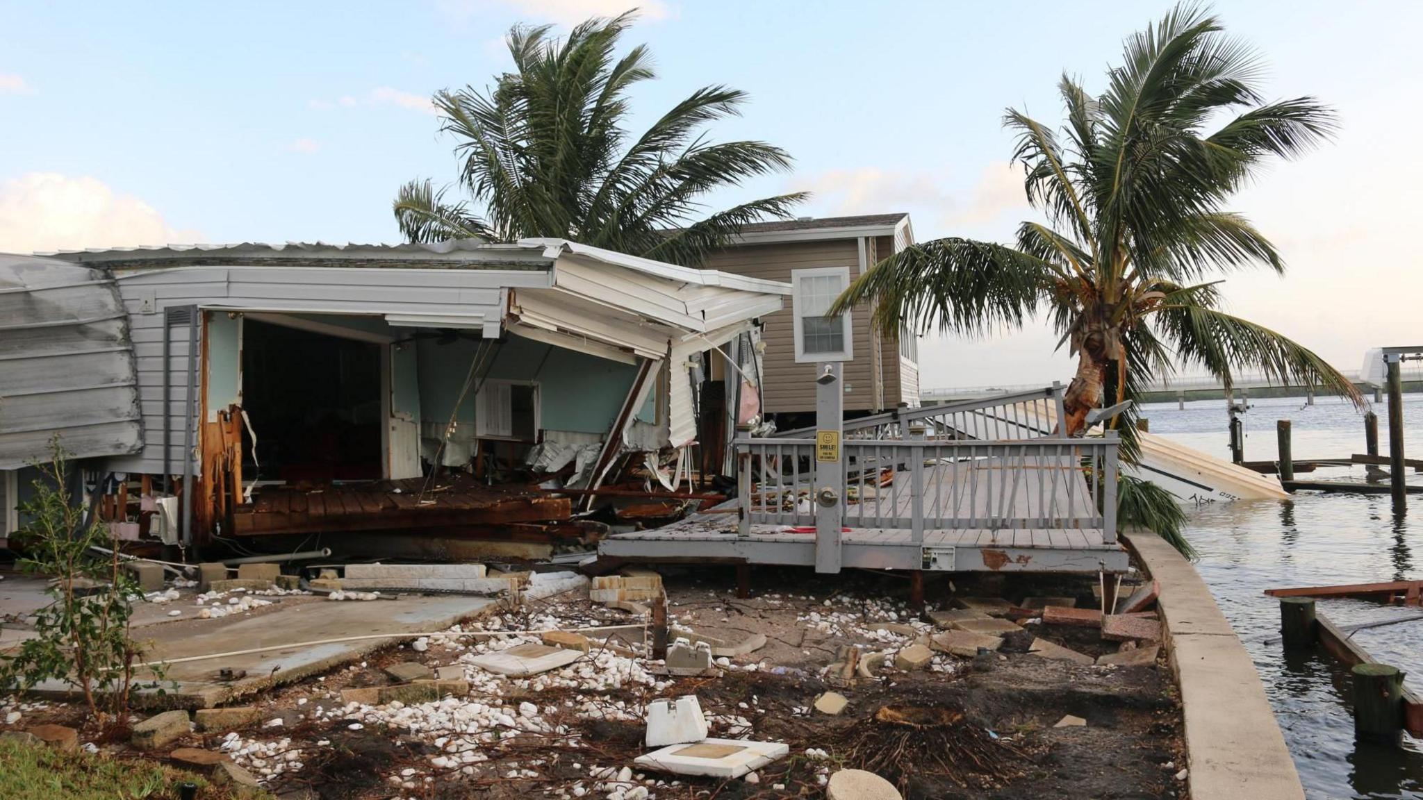 A home at Harbor Lights Club mobile home park in Pinellas County in the aftermath of Hurricane Helene 