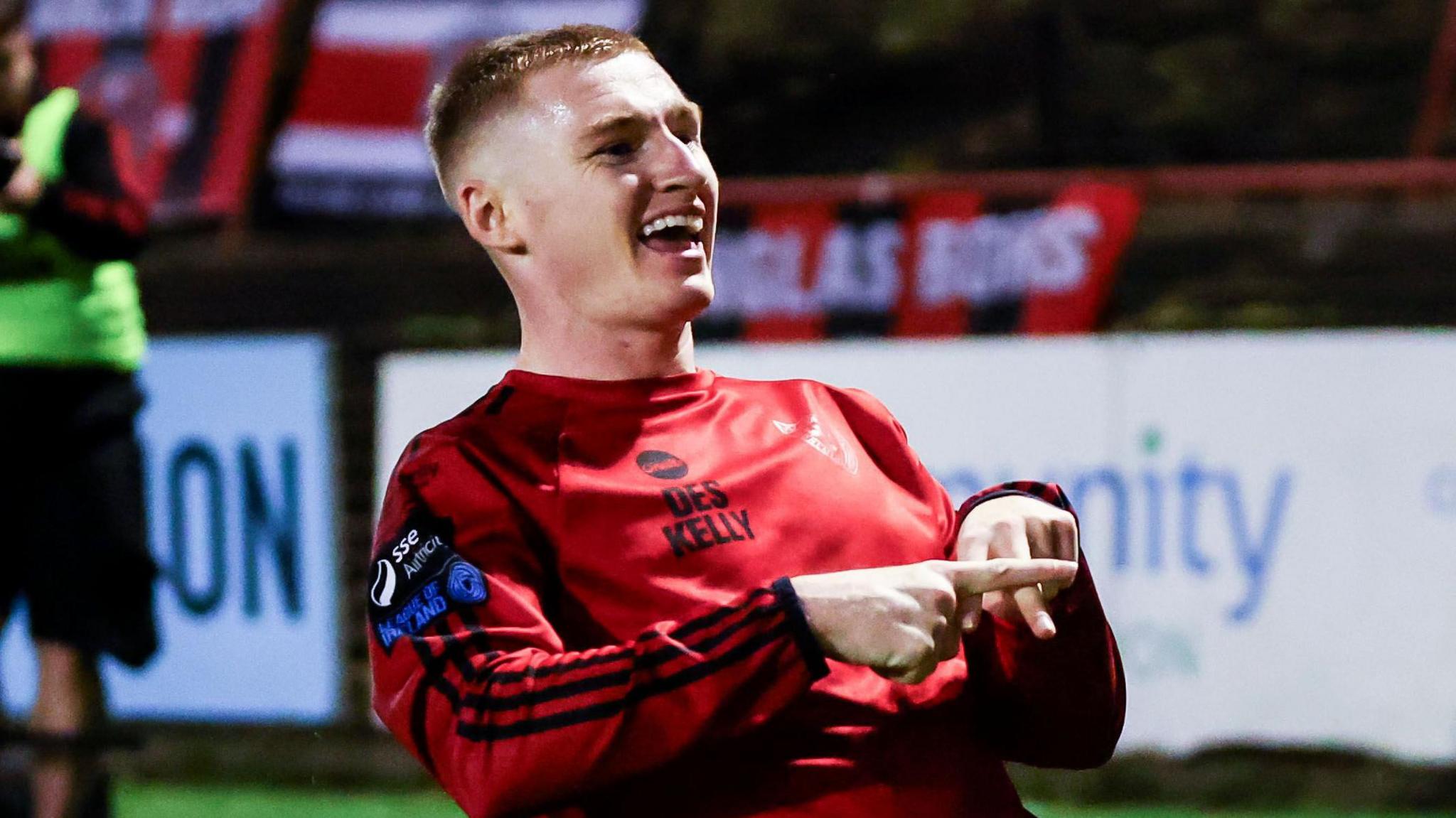 Ross Tierney celebrates scoring Bohenians' fourth 