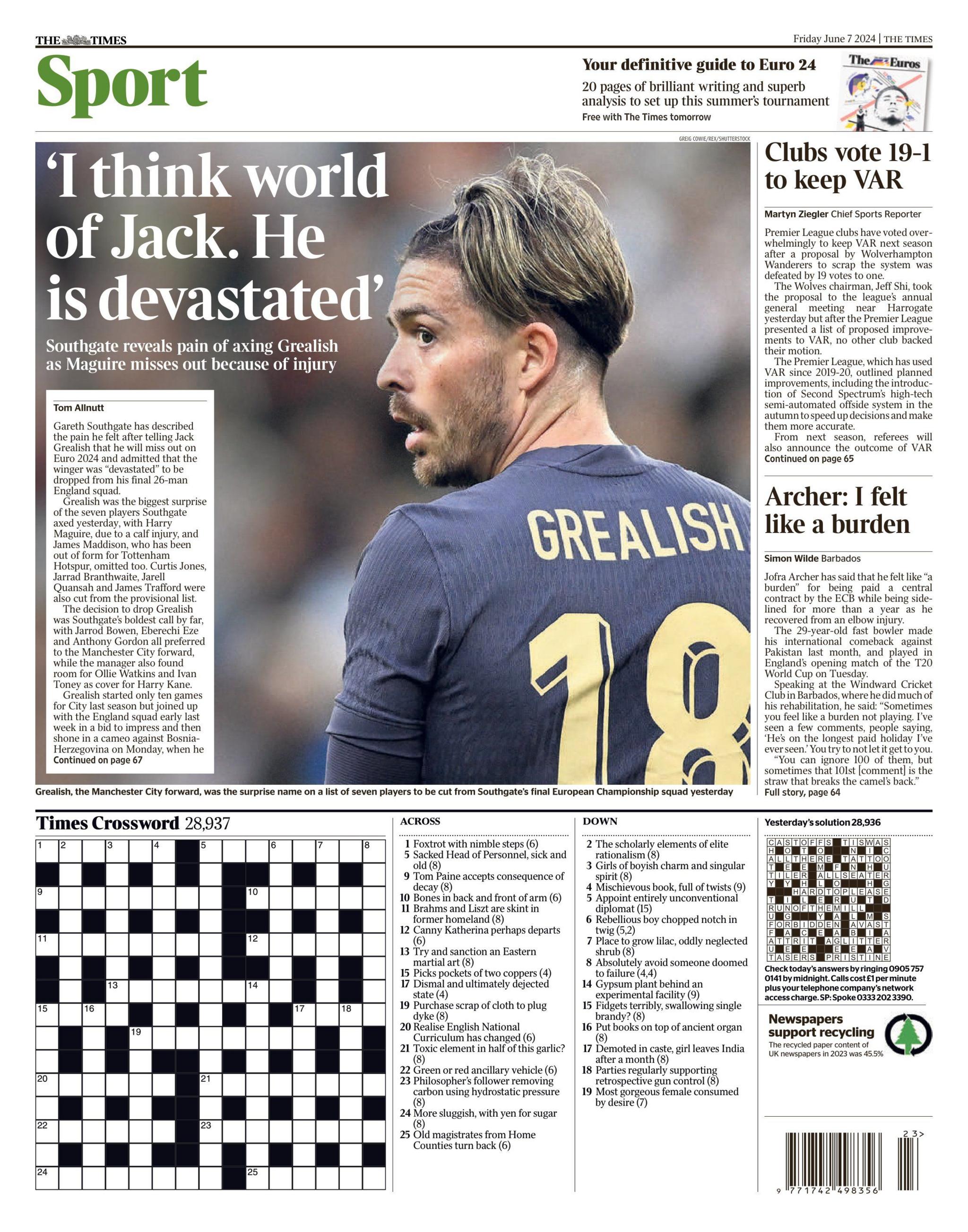 Back page of Friday's Times