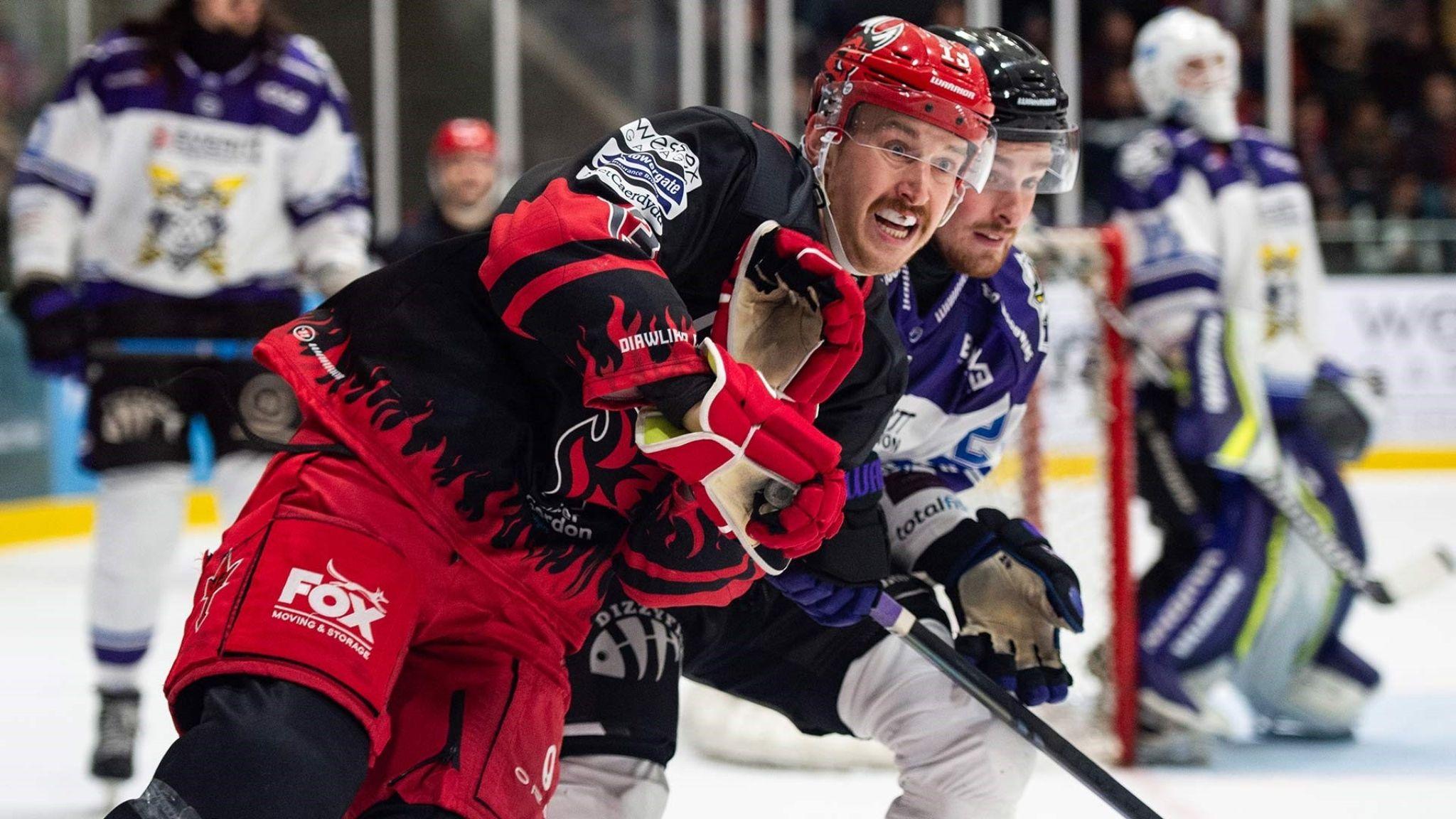 Tyler Busch of Cardiff Devils against Manchester Storm