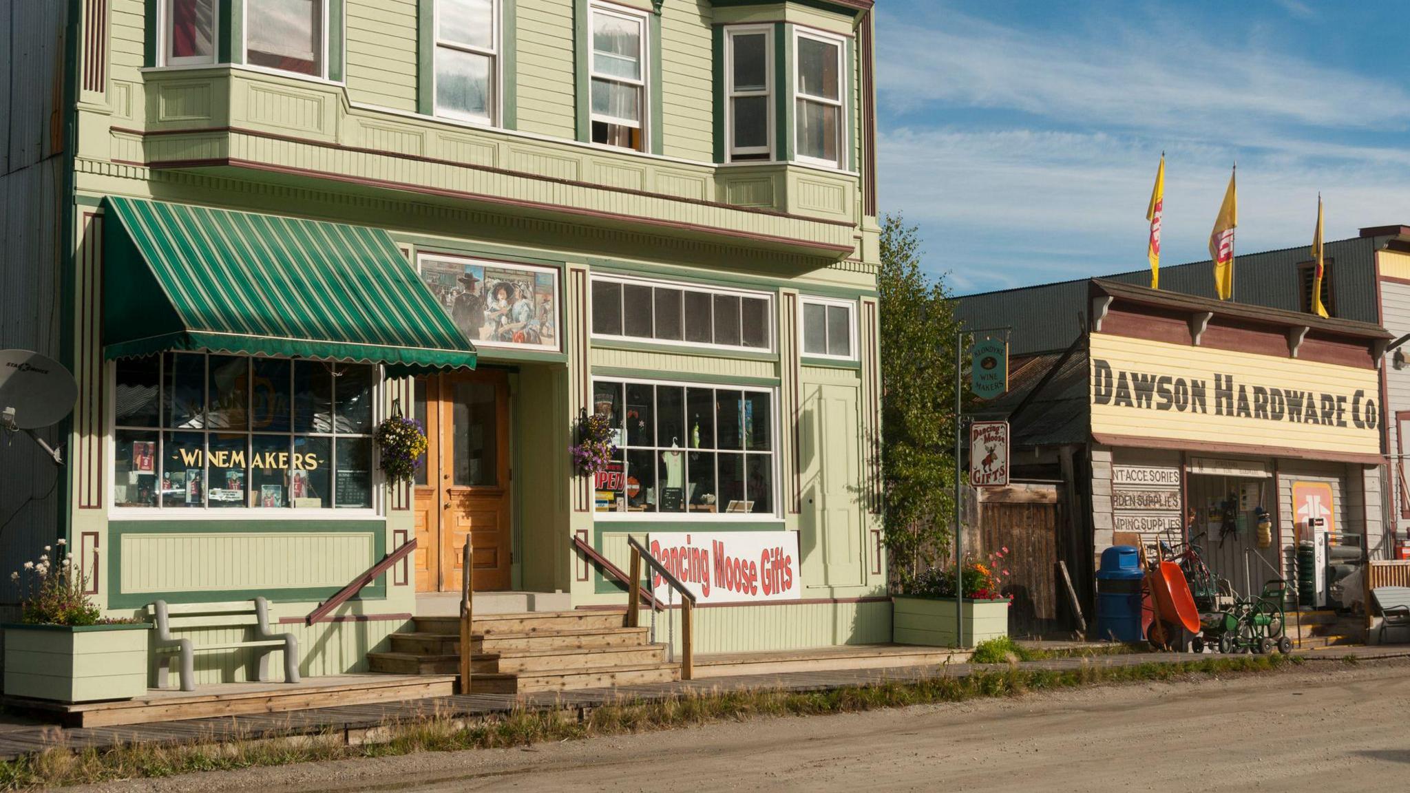 A photo showing historic downtown buildings in Dawson City, Yukon Territory