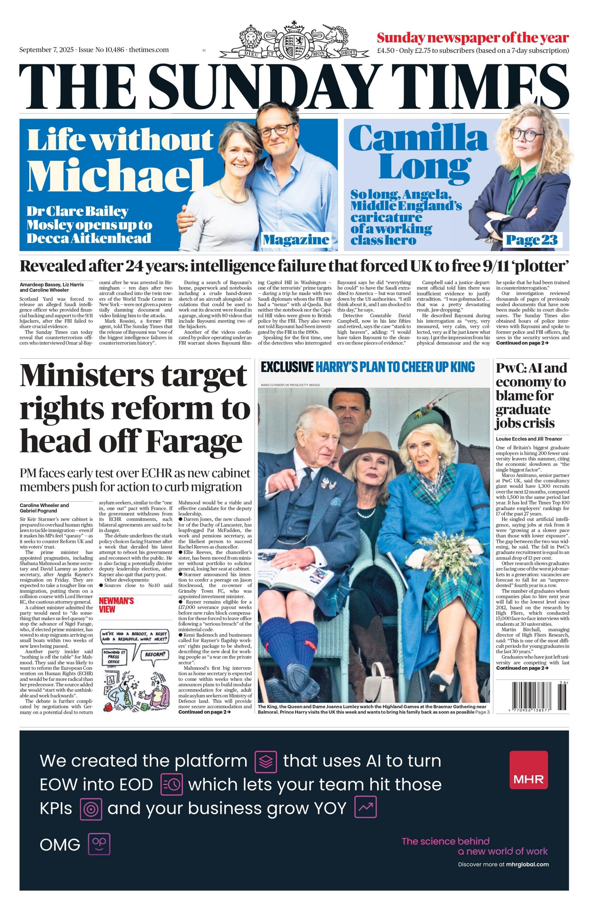 The headline on the front page of the Sunday Times reads: "Ministers target rights reform to head off Farage".