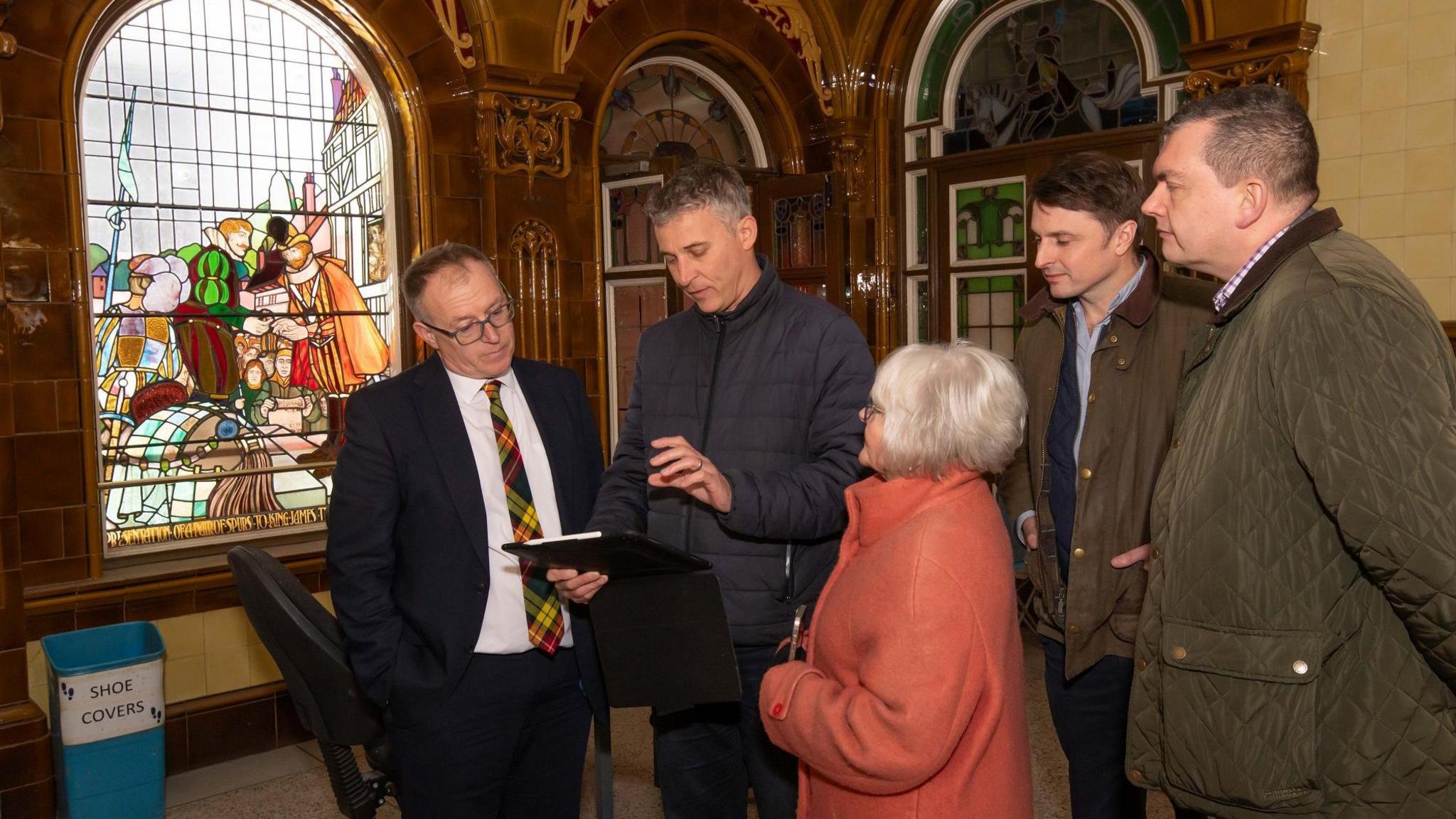 North Yorkshire Council deputy leader, Gareth Dadd, with architect Andrew Burningham, councillor Barbara Brodigan, property developer Robert Sterne, and councillor Andrew Williams