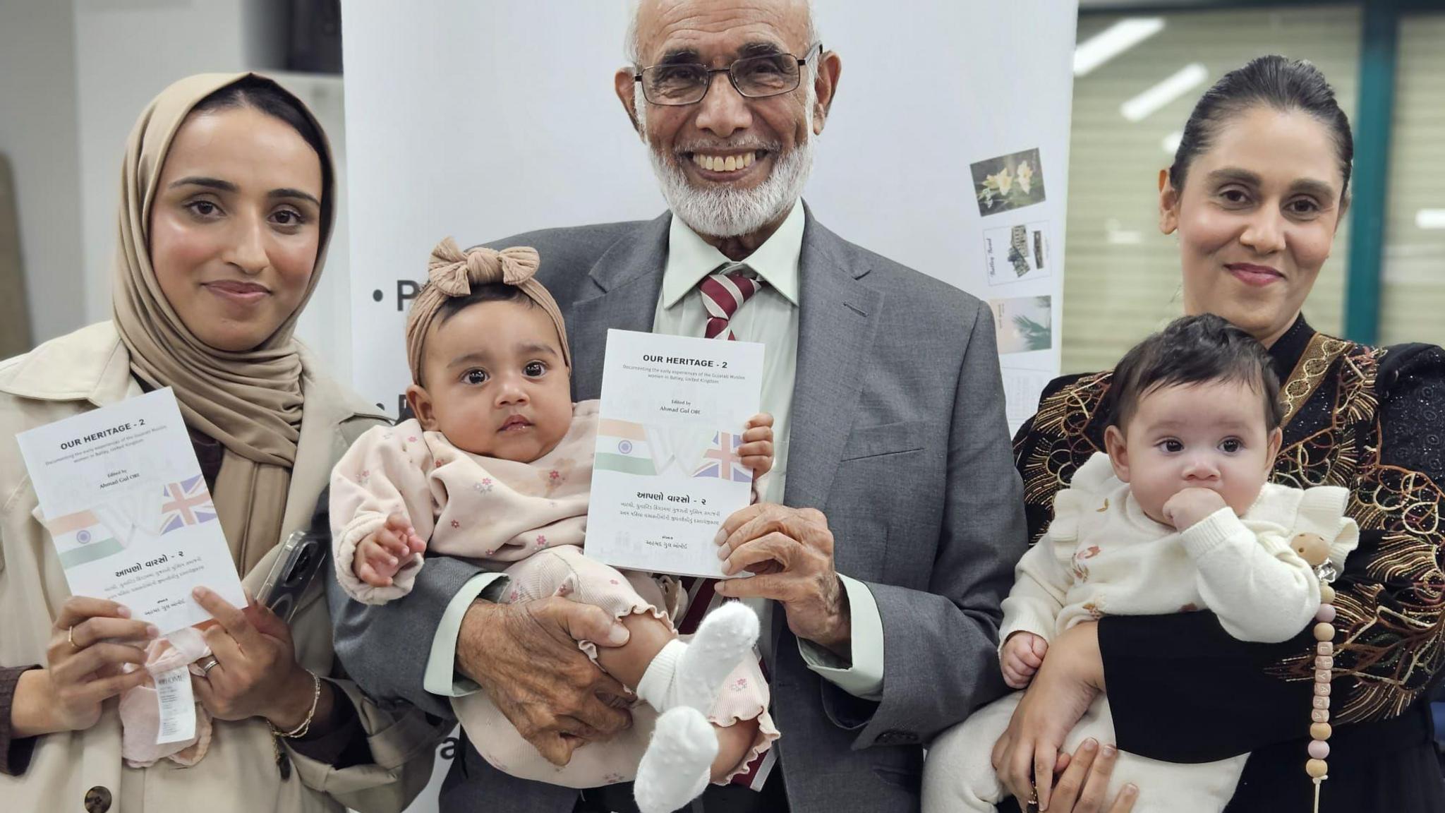 Ahmed Lunat with granddaughters Aisha Laher and Sameeha Akudi, and baby great-granddaughters Safaa and Liyana 