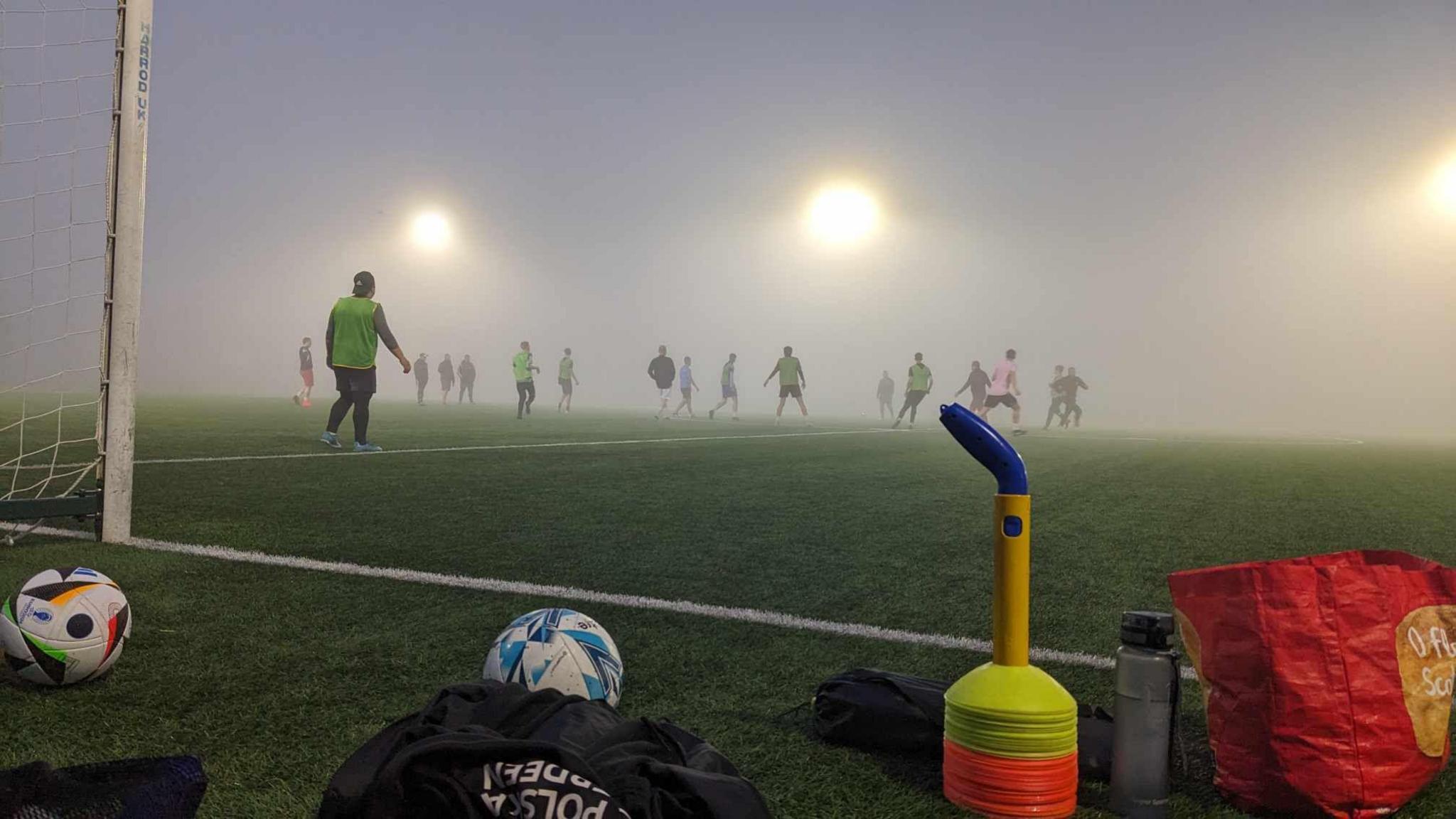 Football training in fog