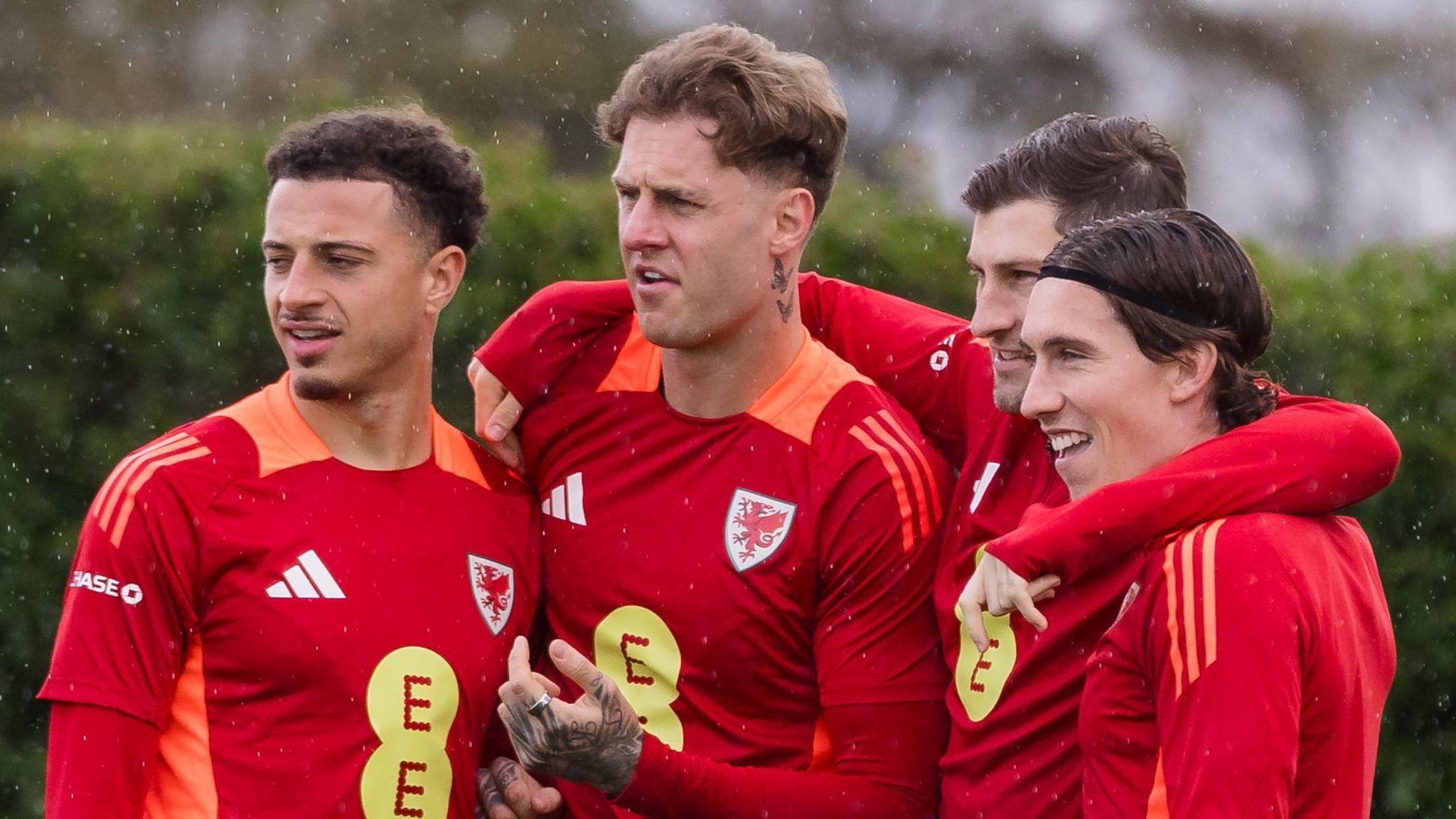 Ethan Ampadu, Joe Rodon and Harry Wilson together during Wales training along with Ben Davies