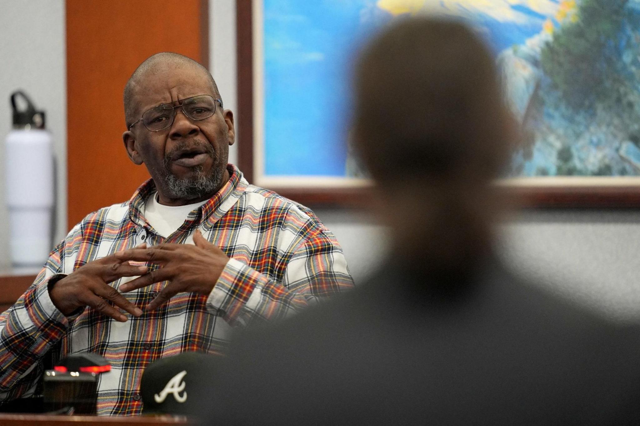Defense attorney Michael Sanft questions James McDonald during the murder trial of Duane “Keffe D” Davis related to the 1996 killing of rapper Tupac Shakur, at Clark County District Court Regional Justice Center in Las Vegas, Nevada on 18 August 2026.
