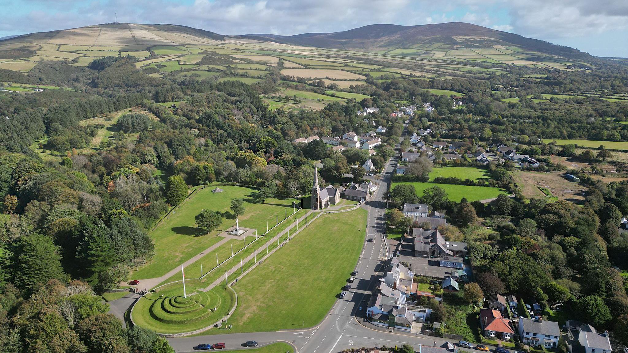 An aerial view of Tynwald Hill