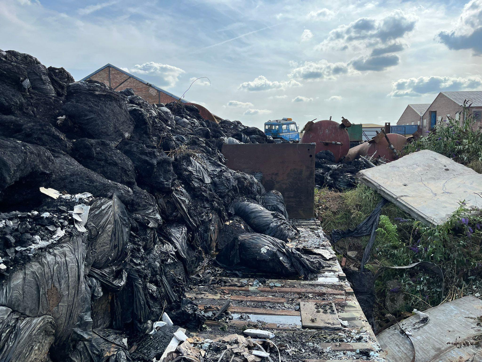 Damaged recycling after a large fire