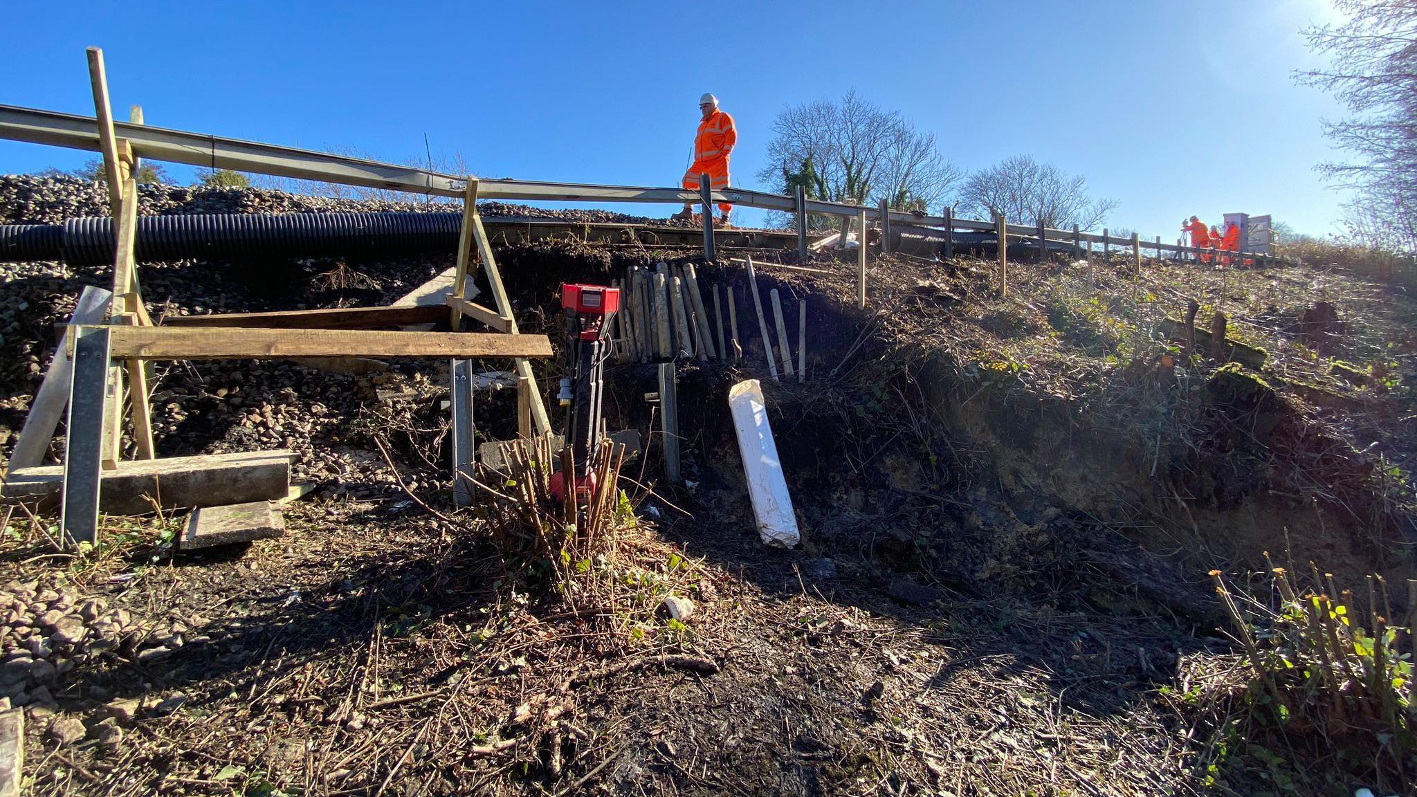 A view from halfway up the landslip at Tinsley Green.