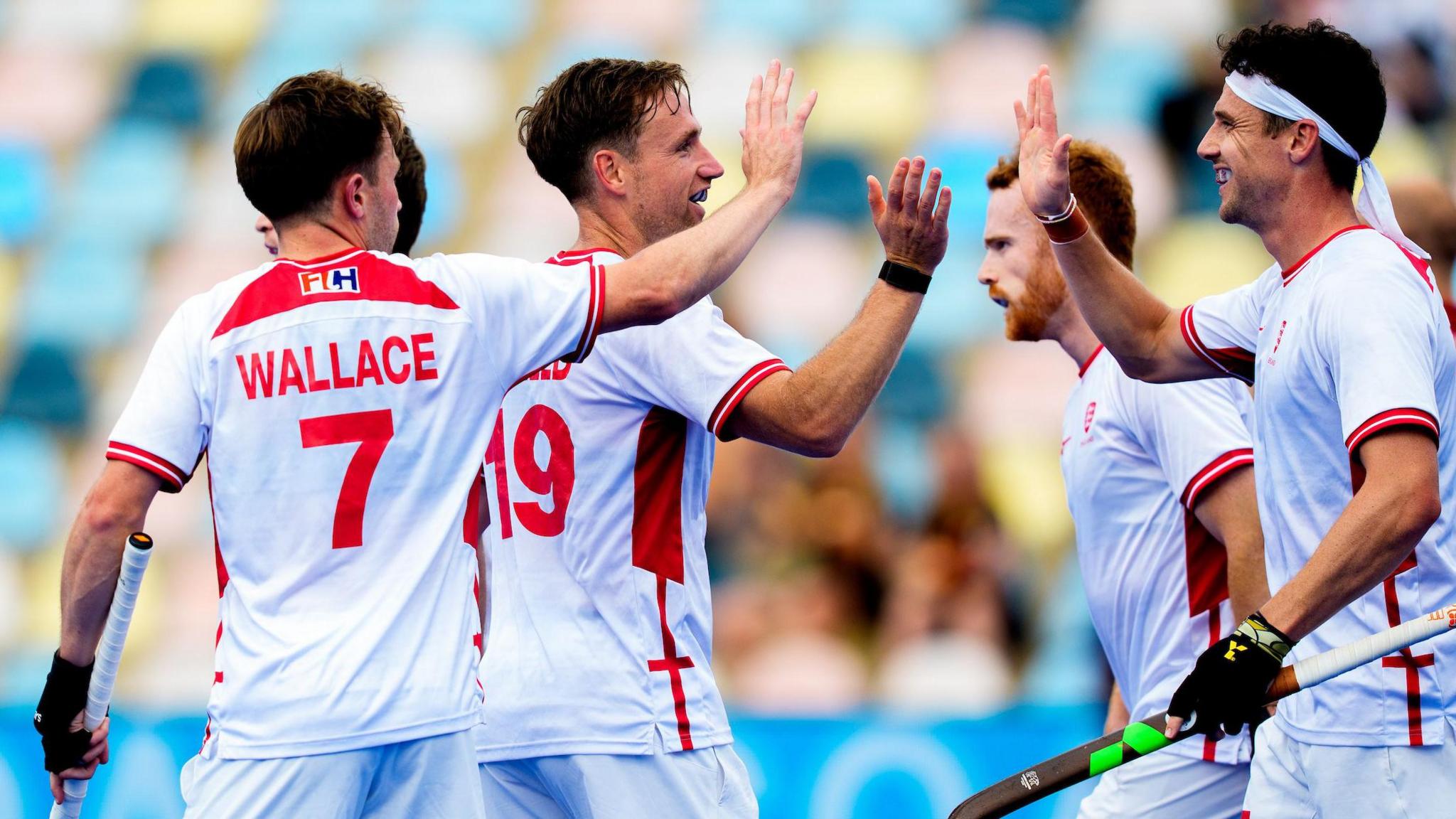 England players celebrate after scoring