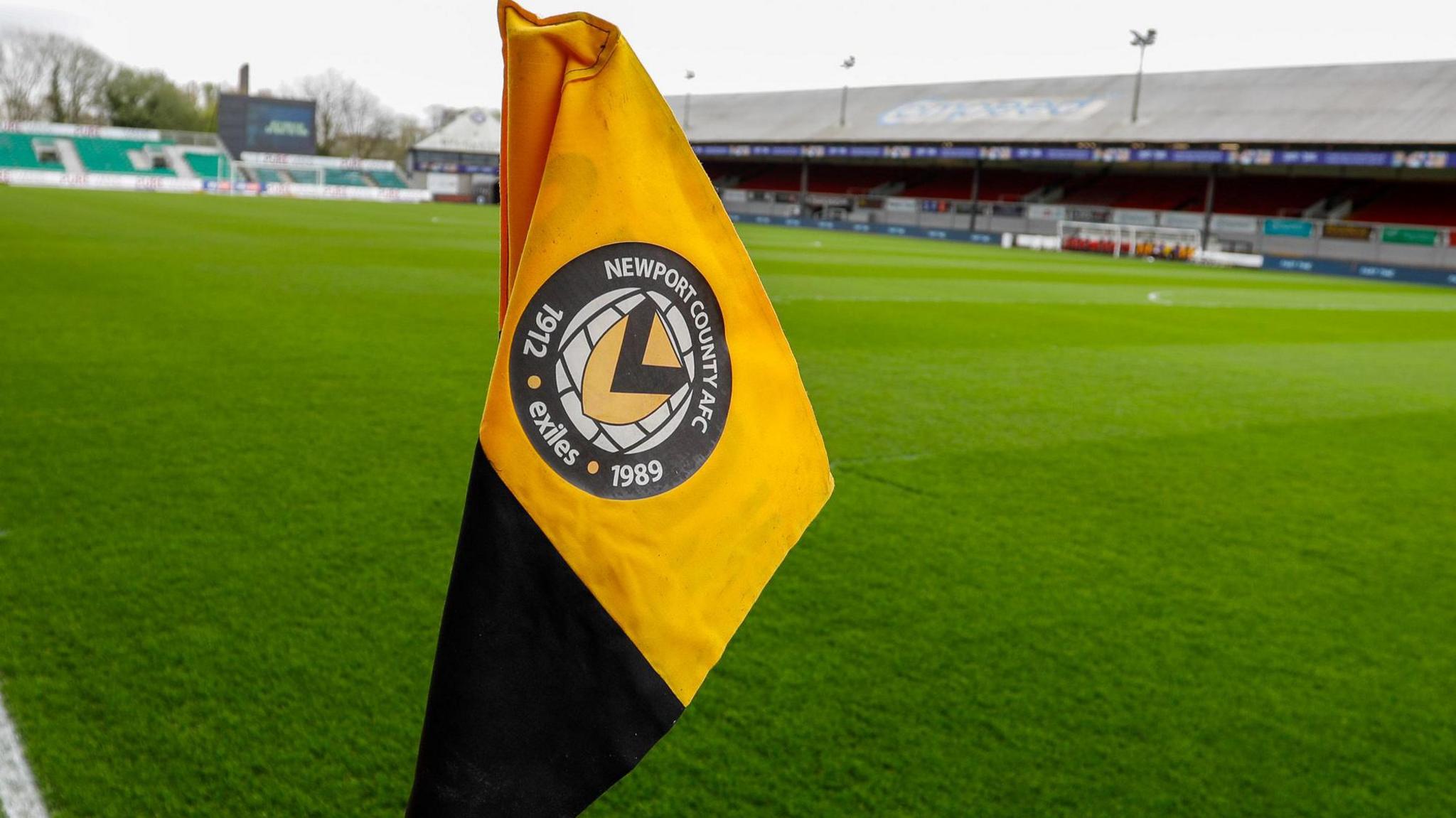 A Newport County corner flag at Rodney Parade