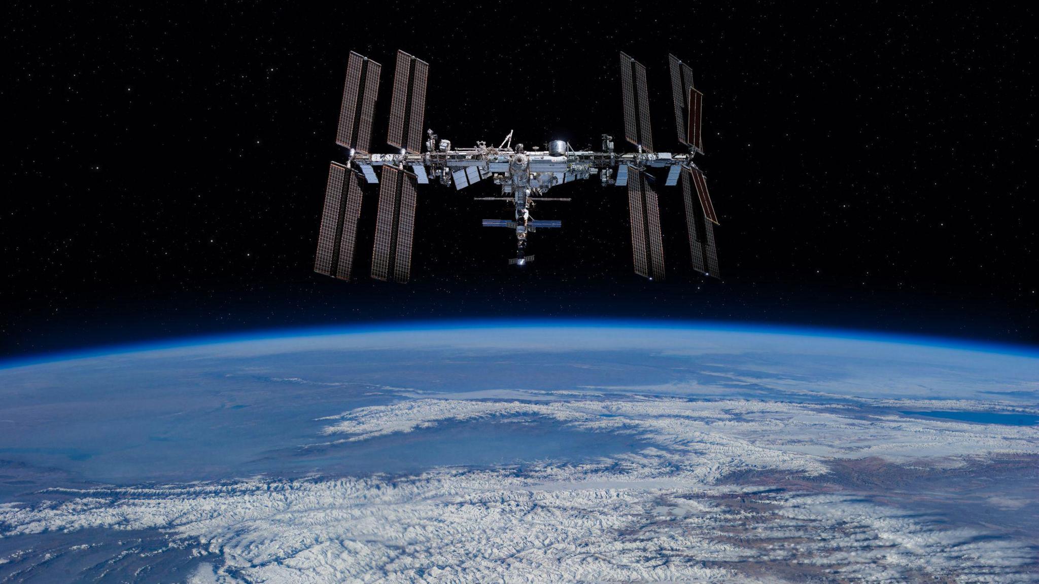 The International Space Stations orbiting above the Earth