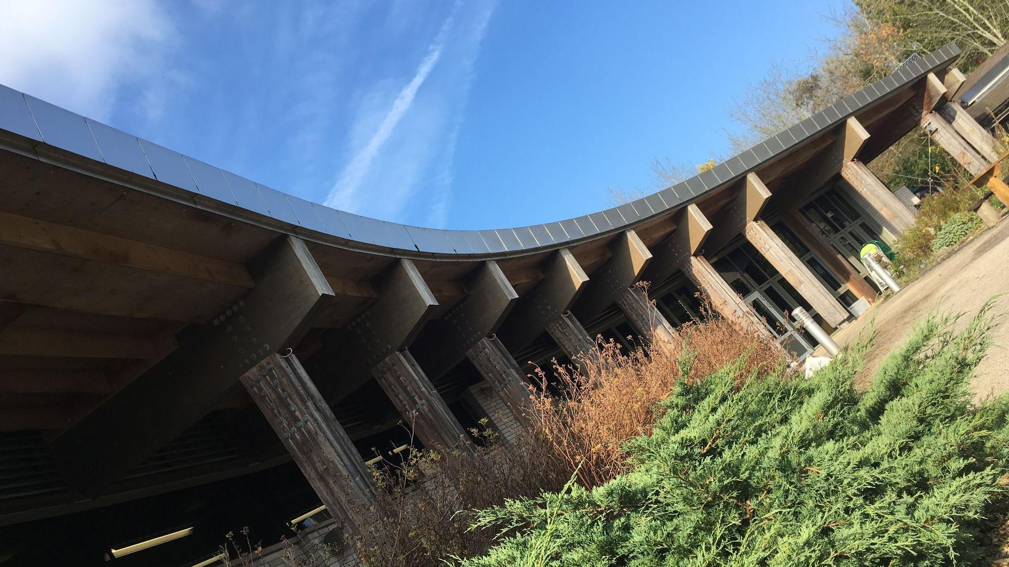 The sweeping frontage of the Eco Centre building