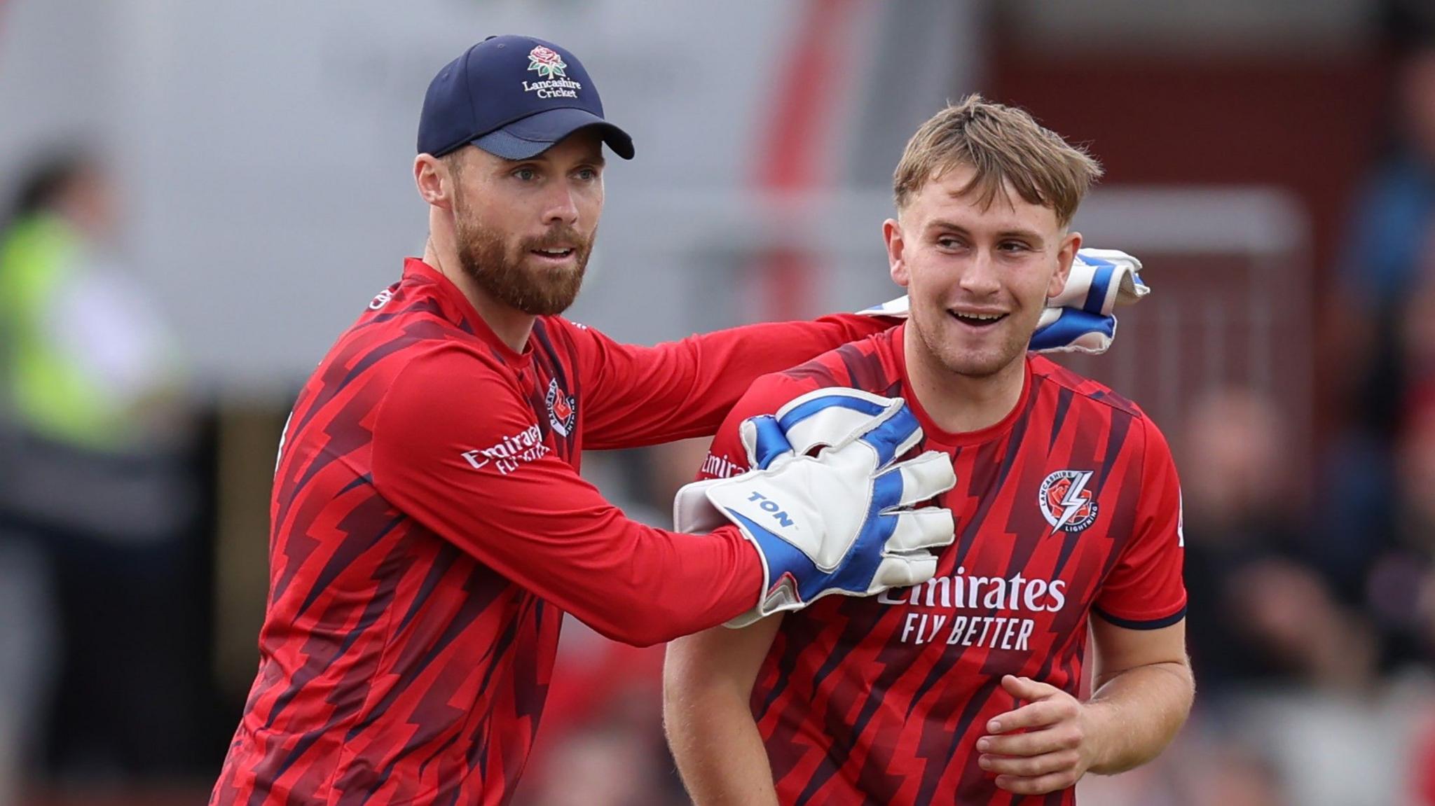 Lancashire's Phil Salt (L) and Tom Aspinwall