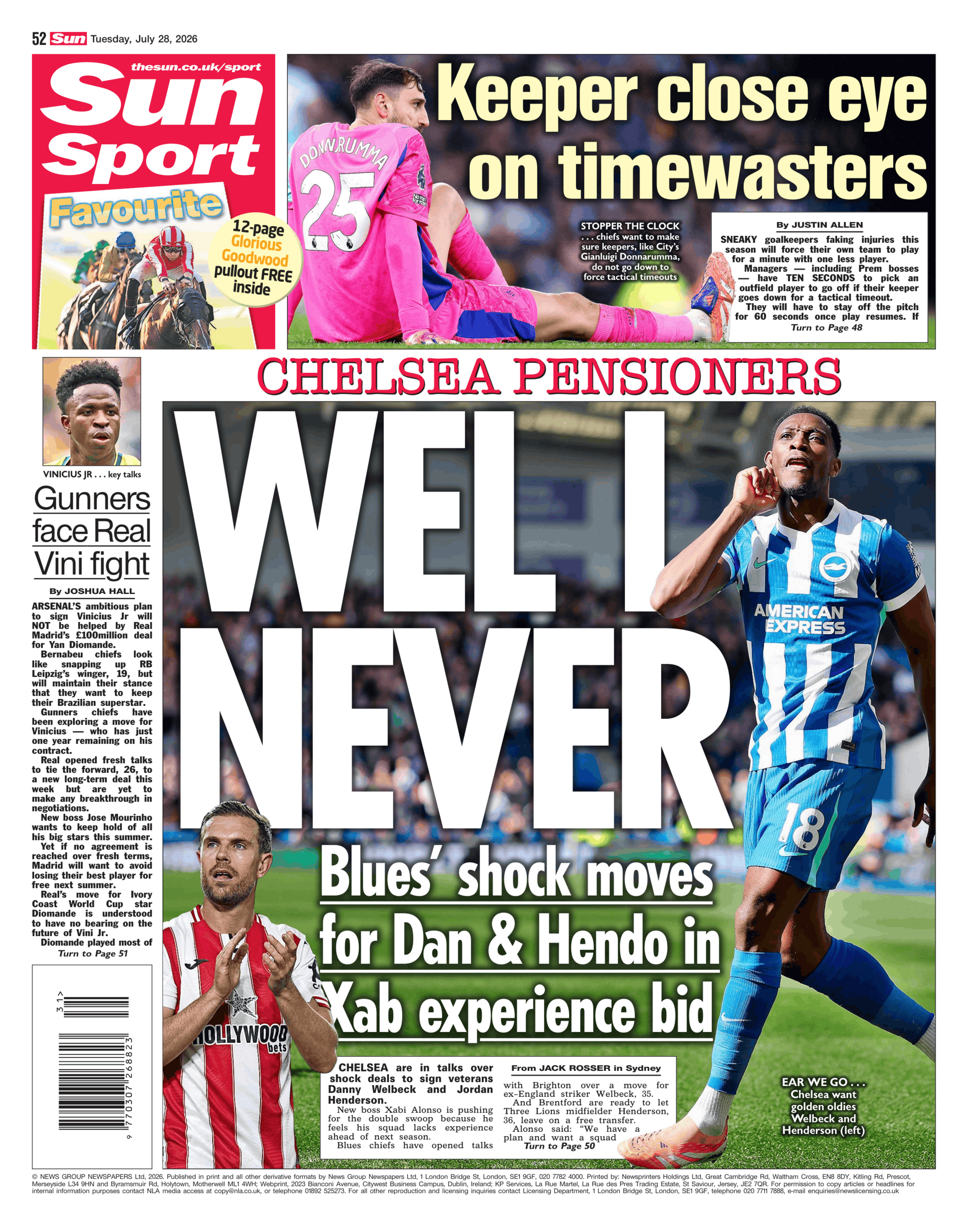 Back page of the Sun on 28 July 2026