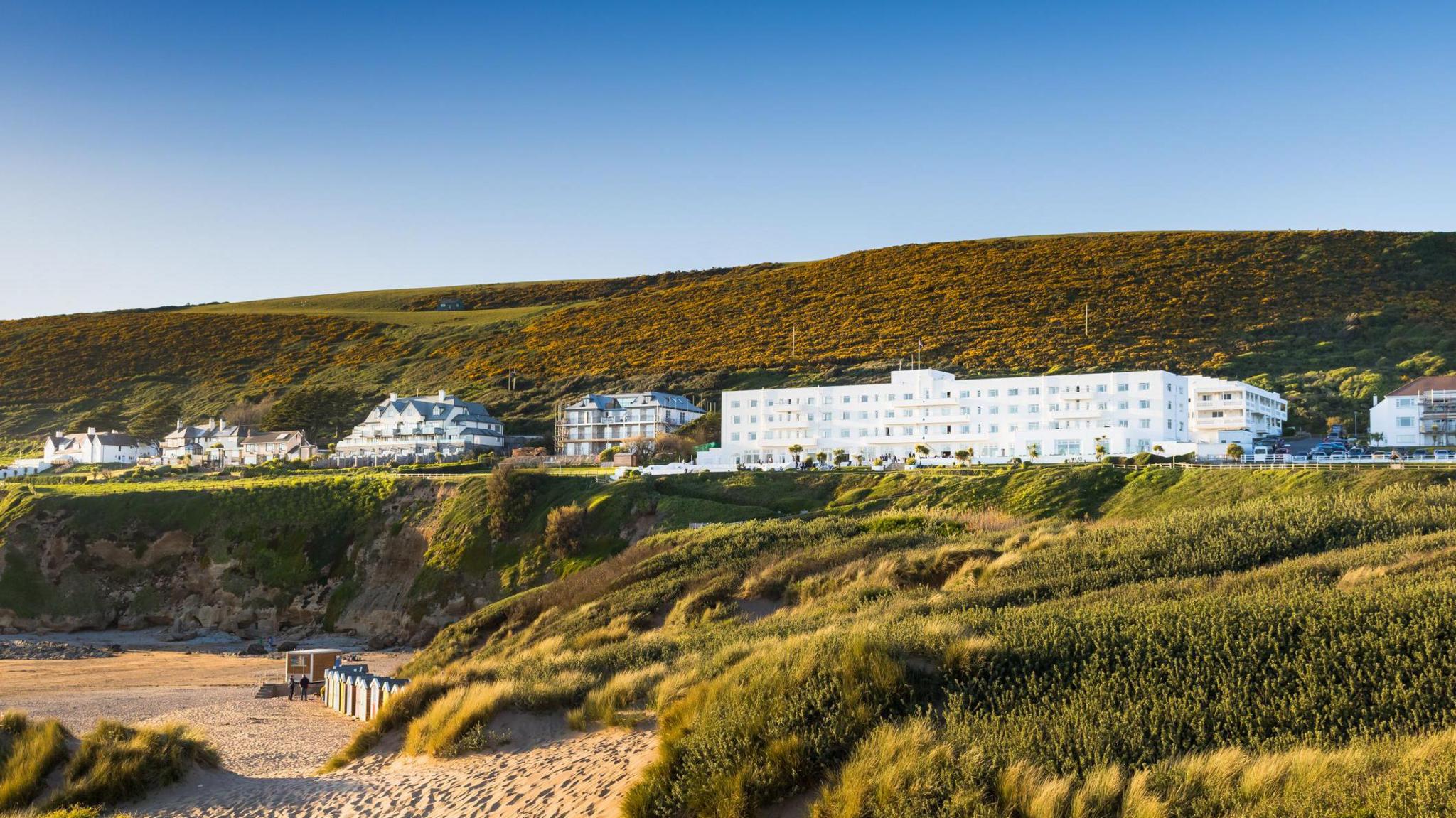 The beach at Saunton Sands and hotels above