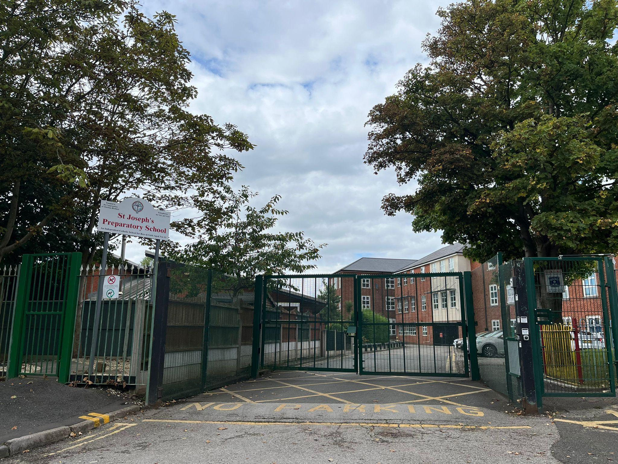 The school gates of St Joseph's Preparatory School in Rookery Lane