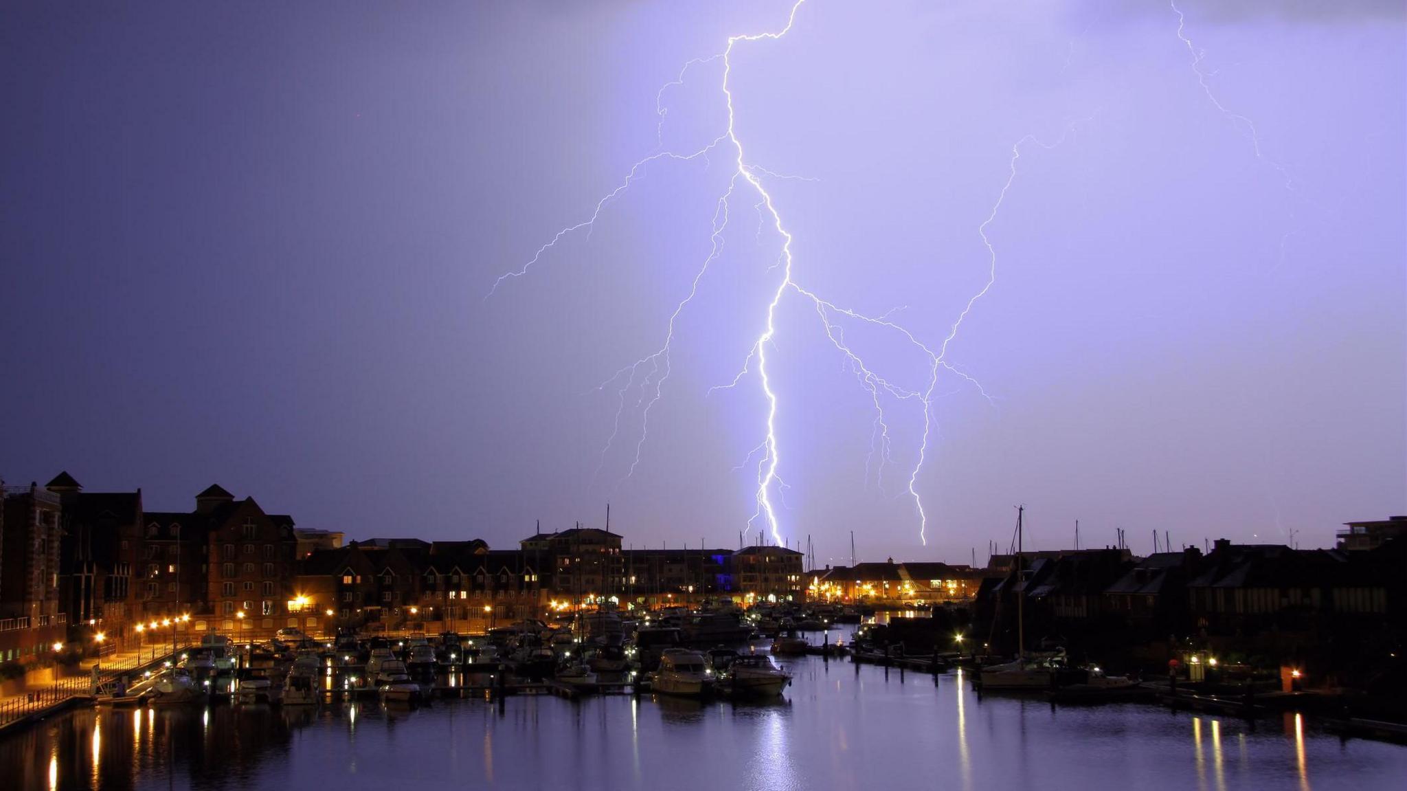 Forked Lightning over Sovereign Harbour, Eastbourne, East Sussex.