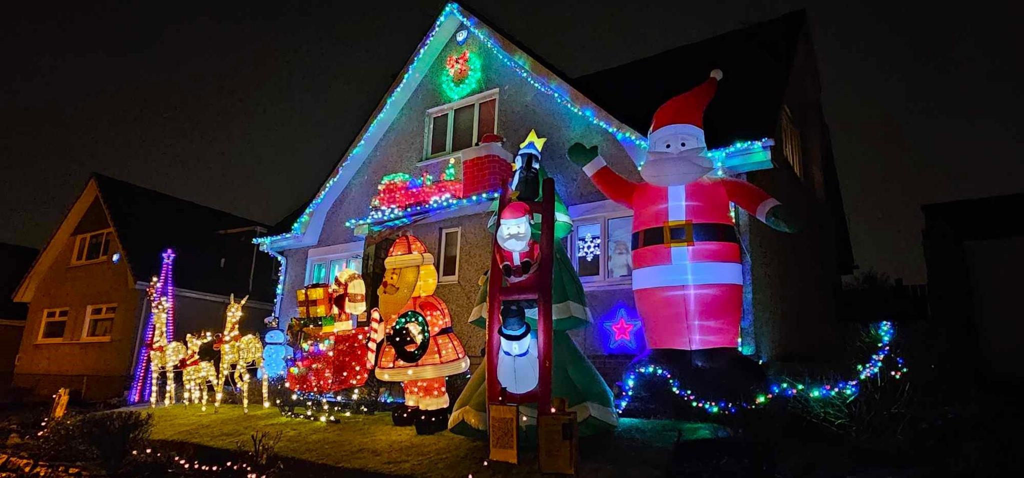 Inflatables and lights on house