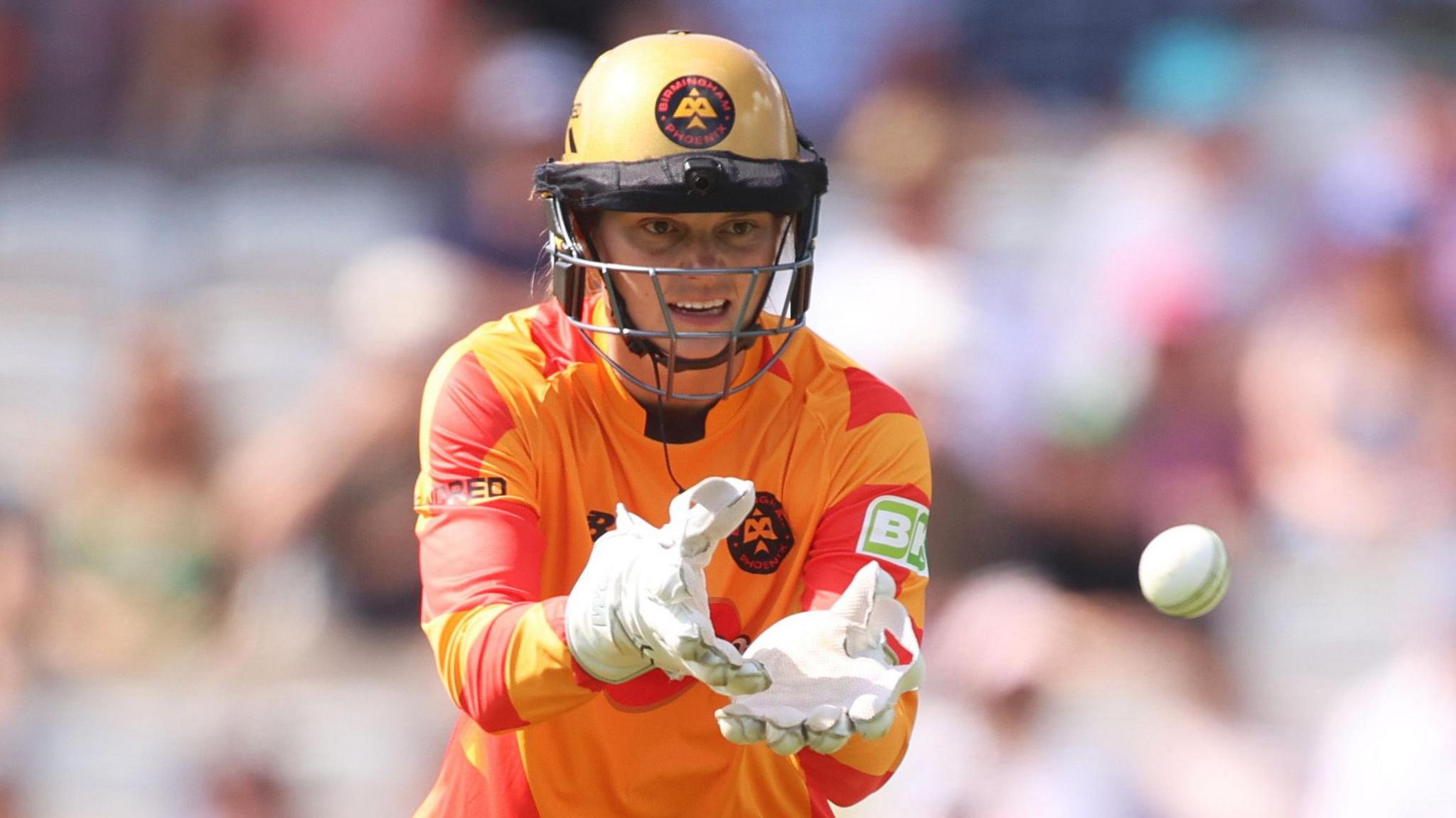 Wicketkeeper Amy Jones takes a catch for Birmingham Phoenix 