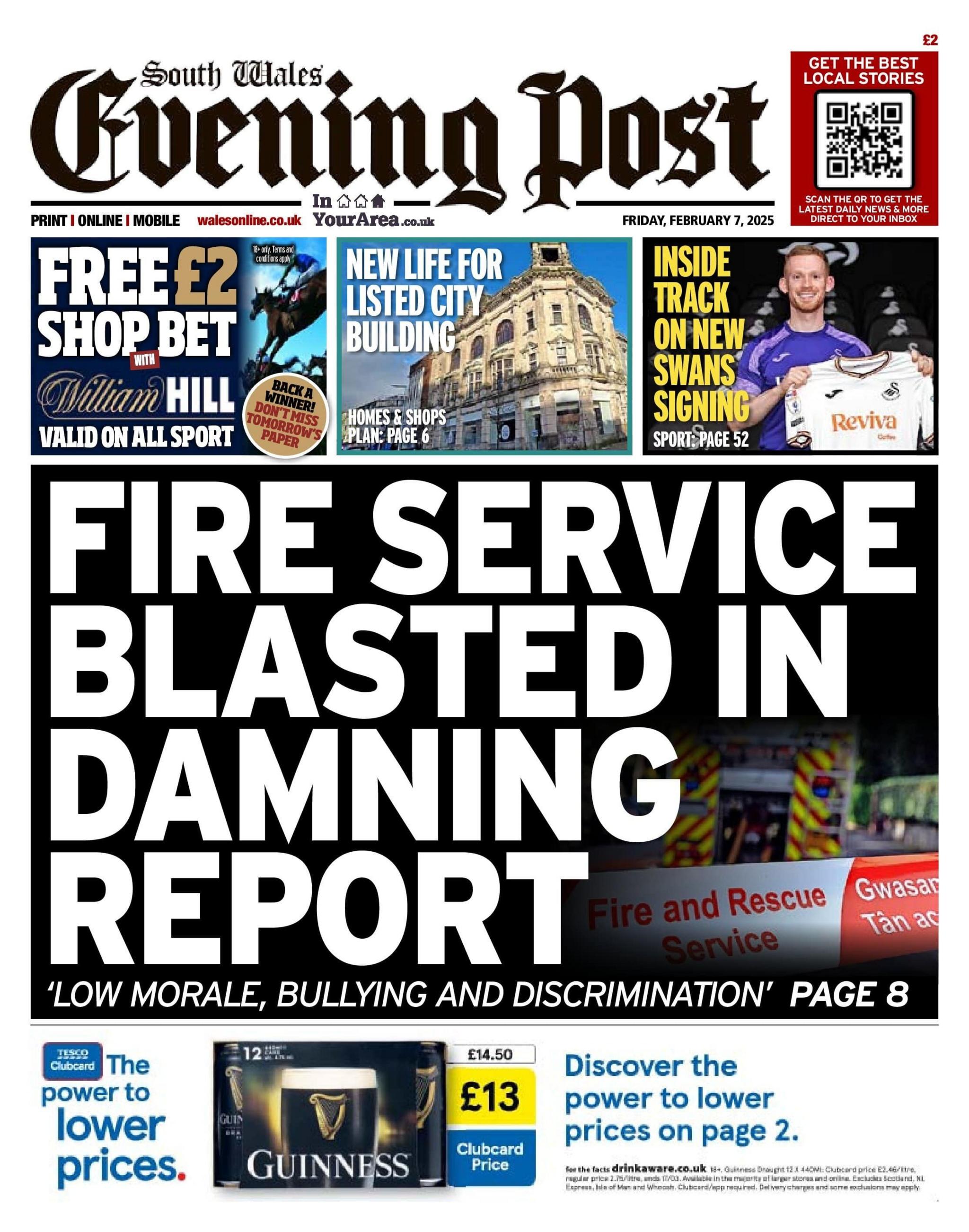 front page of South Wales Evening Post